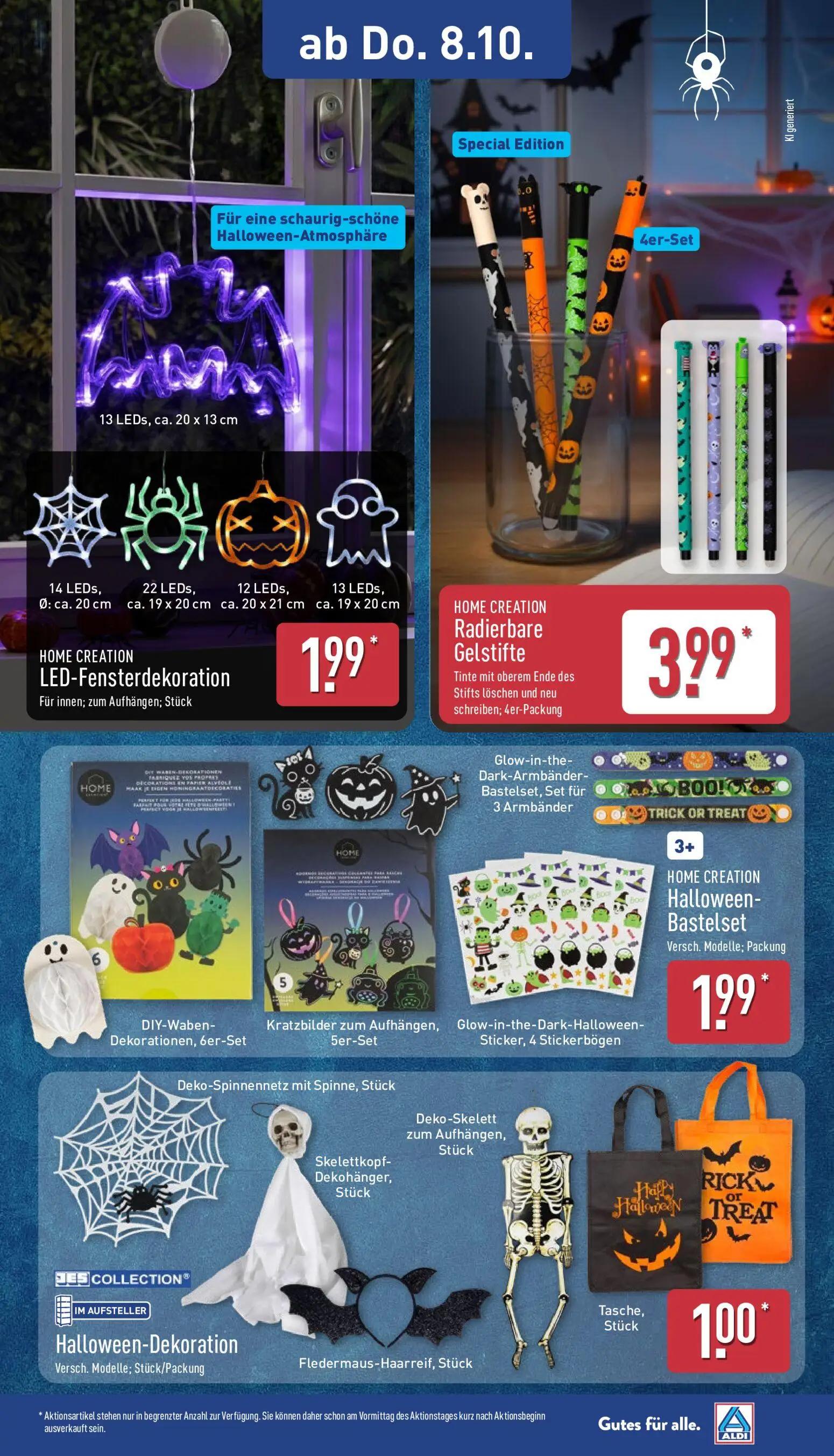 Aldi Nord Prospekt, Seite 11 von 14 — LED-Fensterdekoration, Radierbare Gelstifte, Halloween-Bastelset