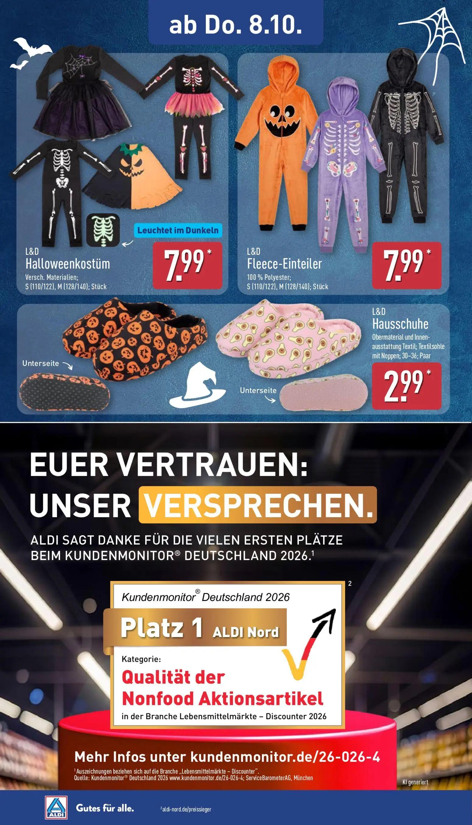 Aldi Nord Prospekt, Seite 12 von 14 — Halloweenkostüm, Fleece-Einteiler, Hausschuhe