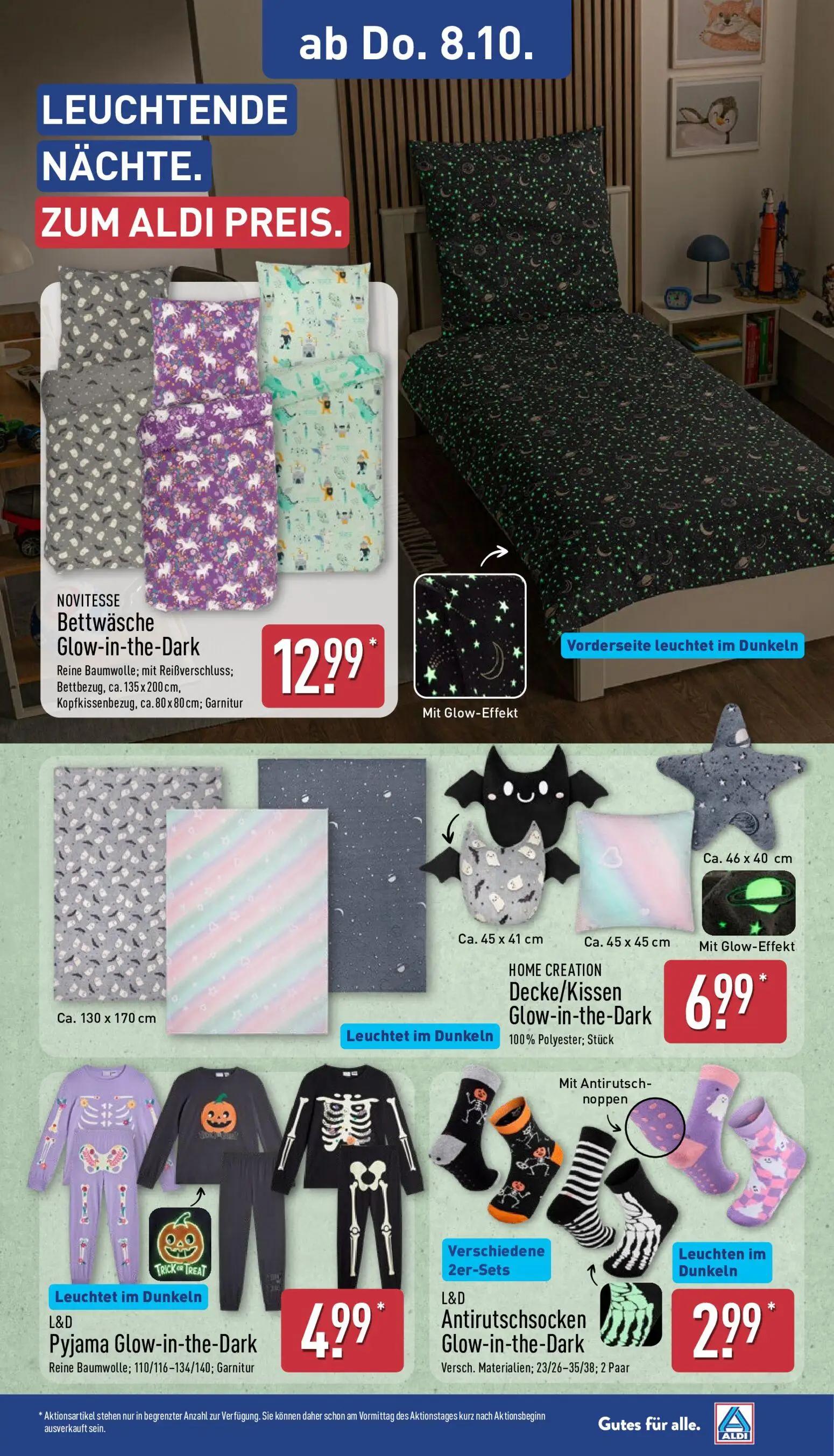 Aldi Nord Prospekt, Seite 13 von 14 — Bettwäsche Glow-in-the-Dark, Decke/Kissen Glow-in-the-Dark, Pyjama Glow-in-the-Dark