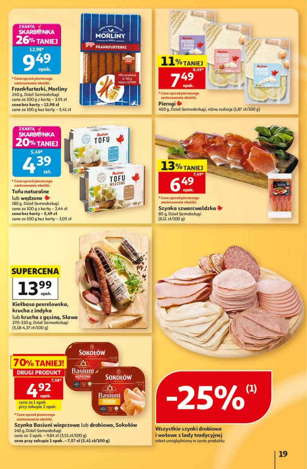 Auchan gazetka, strona 19 z 41 — Frankfurterki, Morliny, Szynka Basiuni wieprzowa lub drobiowa, Sokołów, Tofu naturalne lub …