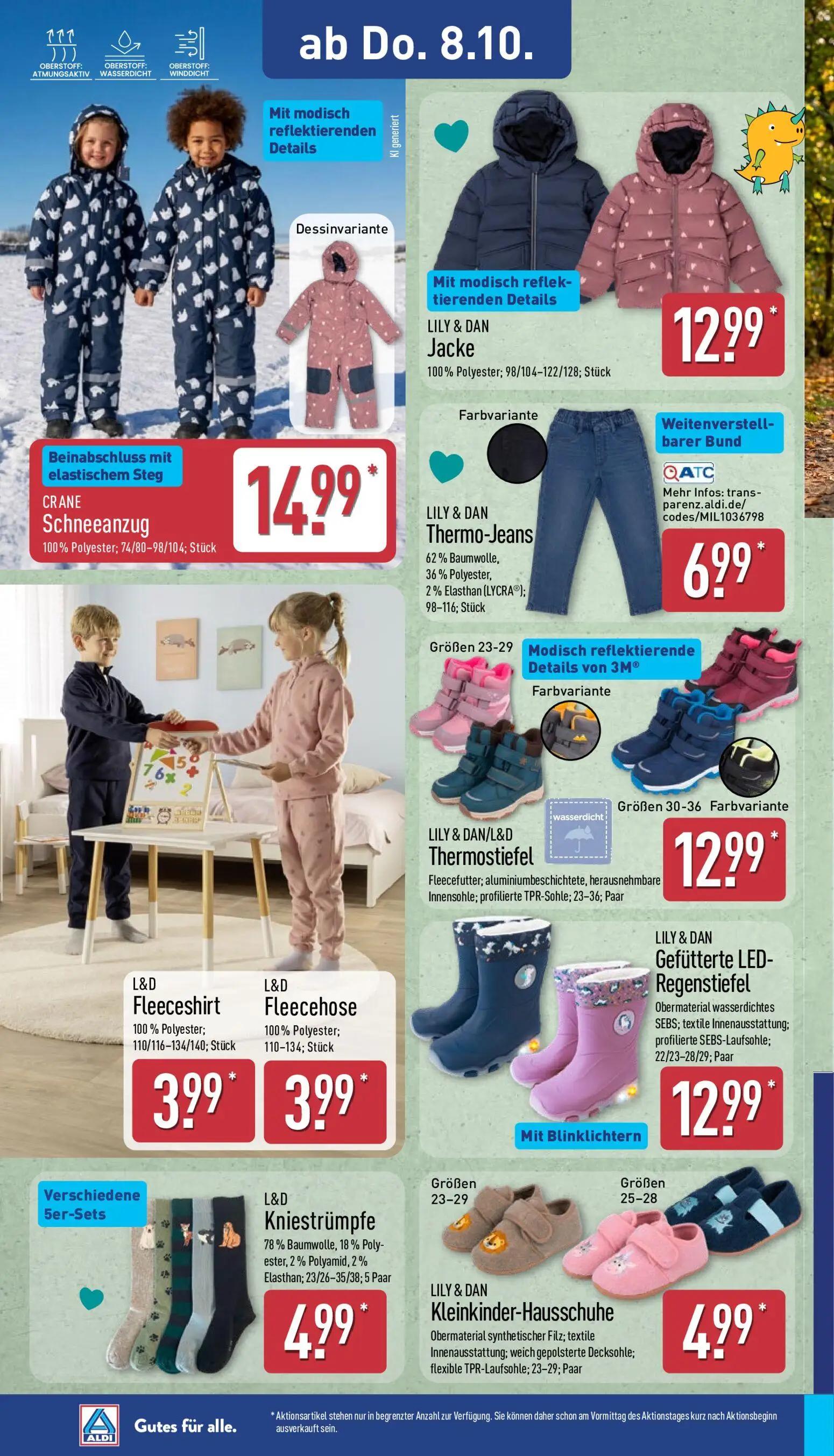 Aldi Nord Prospekt, Seite 14 von 14 — CRANE Schneeanzug, LILY & DAN Jacke, LILY & DAN Thermo-Jeans