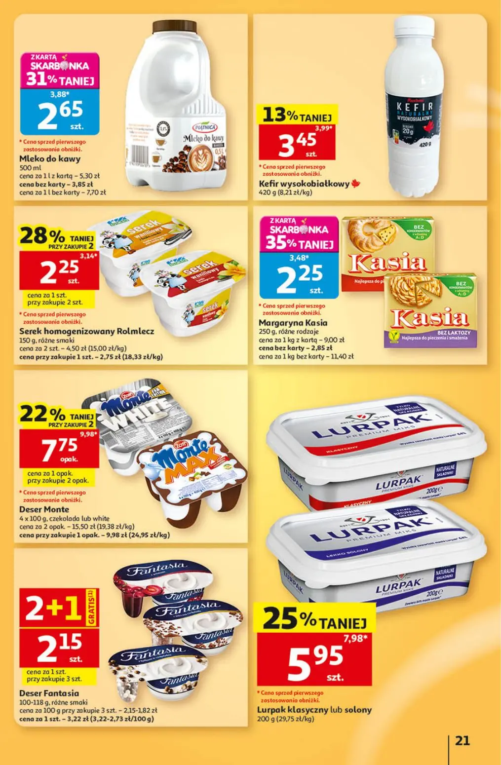 Auchan gazetka, strona 21 z 41 — Deser Monte, Lurpak klasyczny lub solony, Mleko do kawy Piątnica