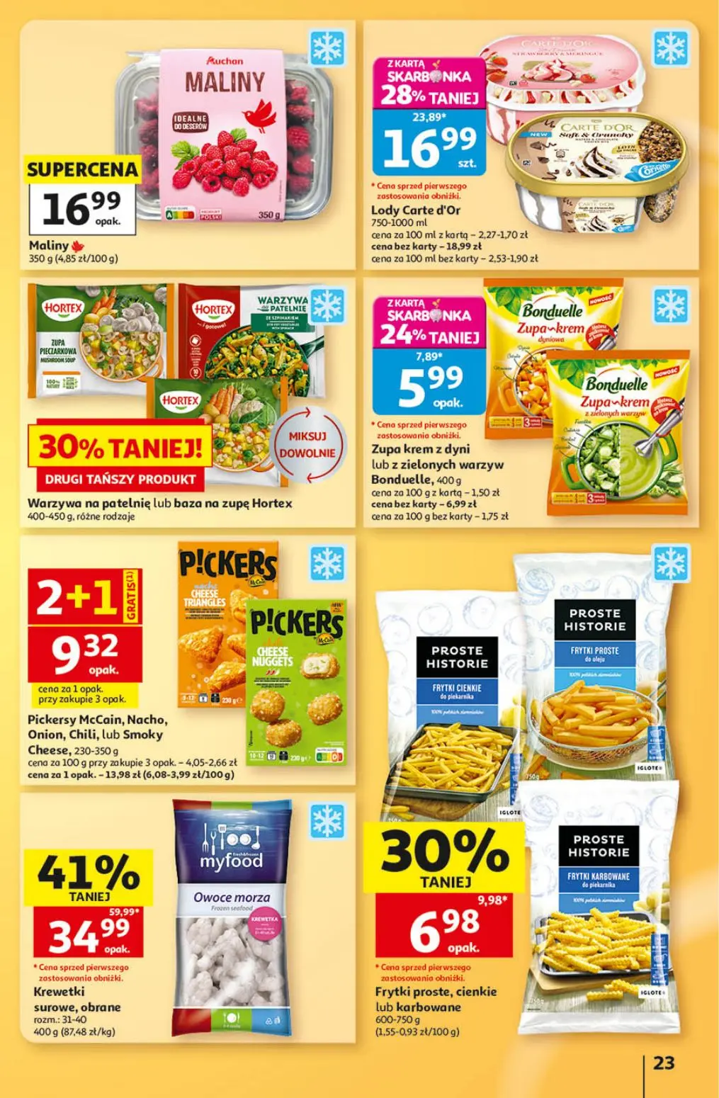 Auchan gazetka, strona 23 z 41 — Krewetki surowe, obrane, Lody Carte d'Or, Maliny Auchan