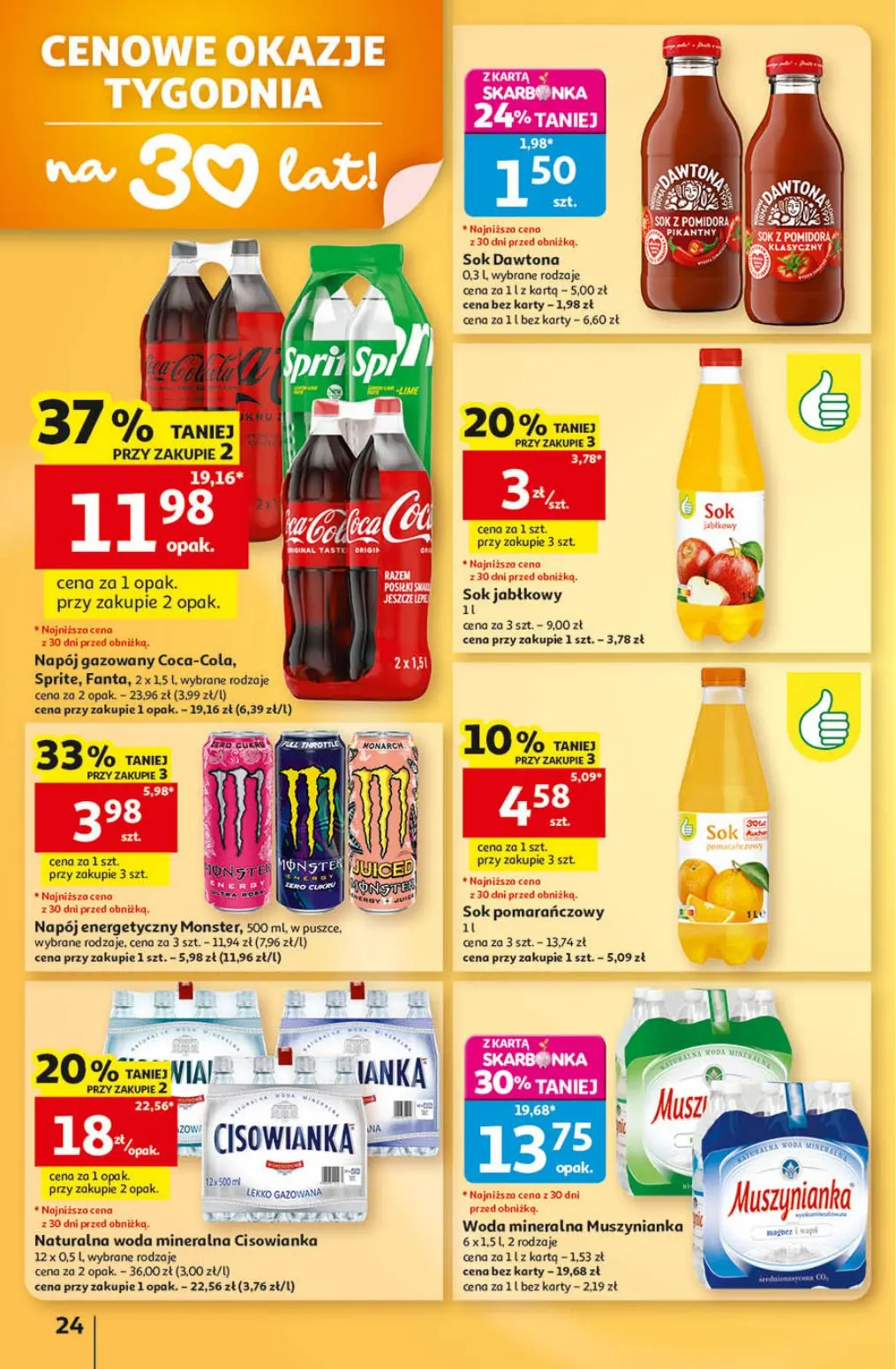 Auchan gazetka, strona 24 z 41 — Napój gazowany Coca-Cola, Sprite, Fanta, Woda mineralna Muszynianka, Naturalna woda mineral…