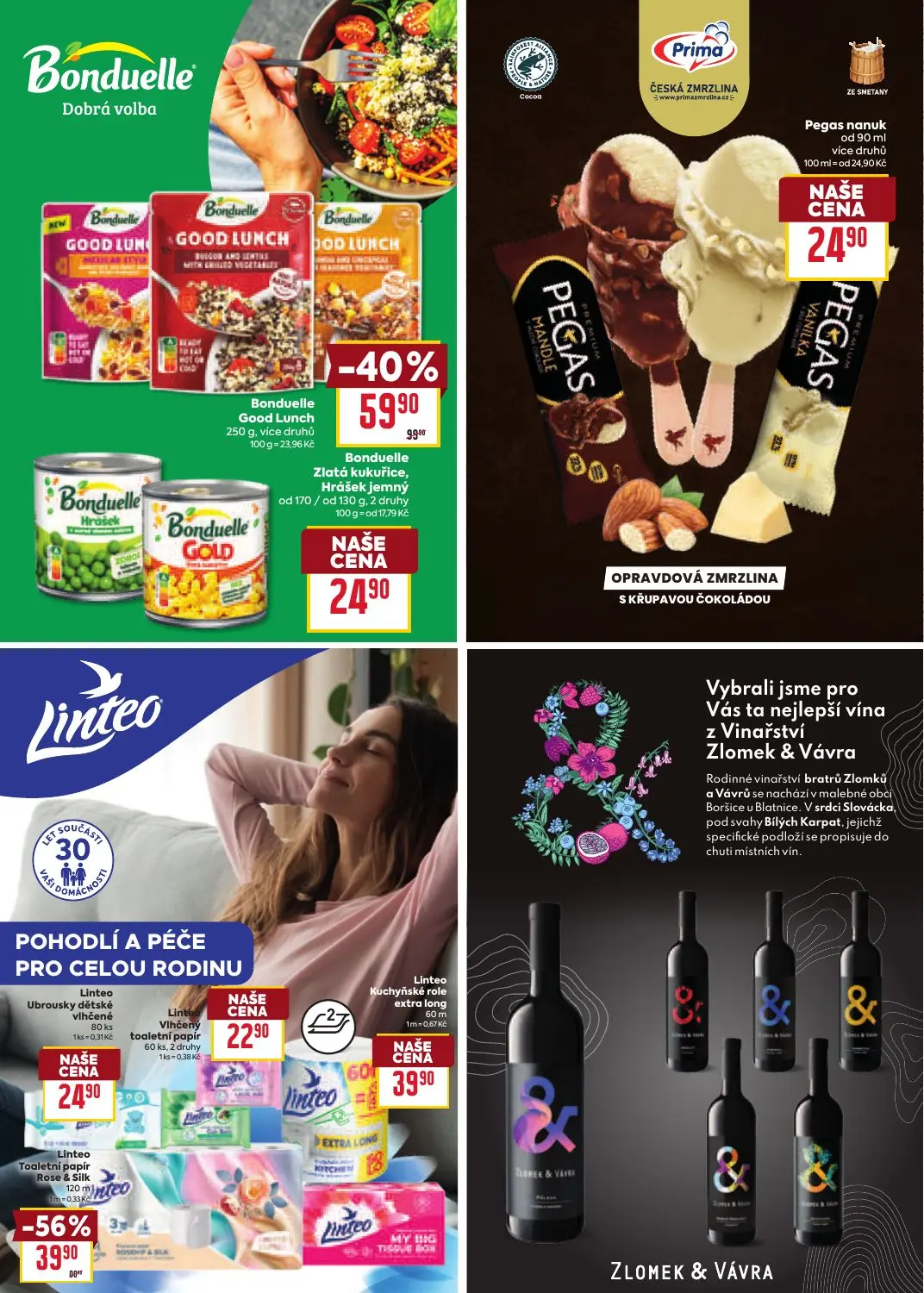 Billa leták, strana 30 z 41 — Linteo Toaletní papír Rose & Silk, Bonduelle Good Lunch, Bonduelle Zlatá kukuřice, Hrášek jemný