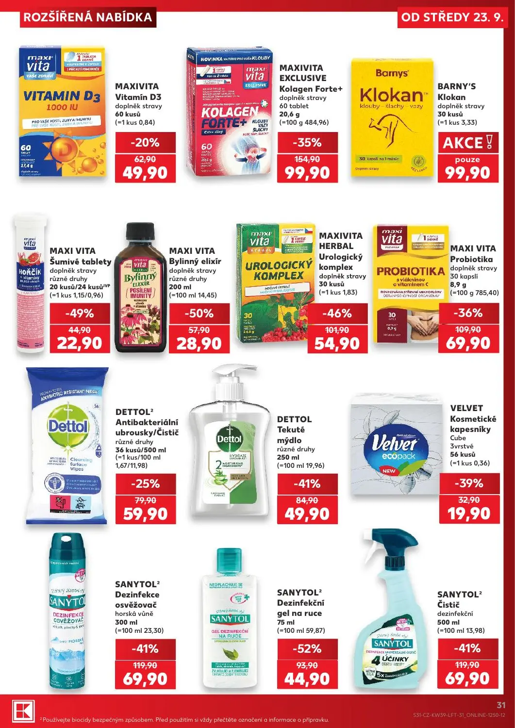 Kaufland leták, strana 31 z 54 — MAXIVITA EXCLUSIVE Kolagen Forte+ doplněk stravy 60 tablet, SANYTOL Dezinfekce osvěžovač ho…
