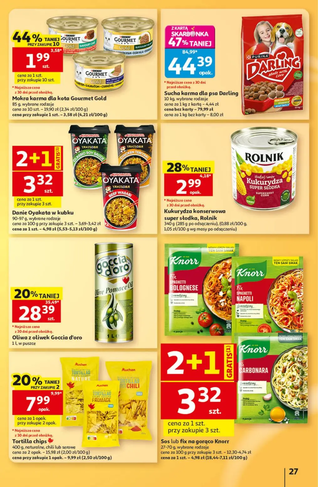 Auchan gazetka, strona 27 z 41 — Sucha karma dla psa Darling, Oliwa z oliwek Goccia d'oro, Tortilla chips