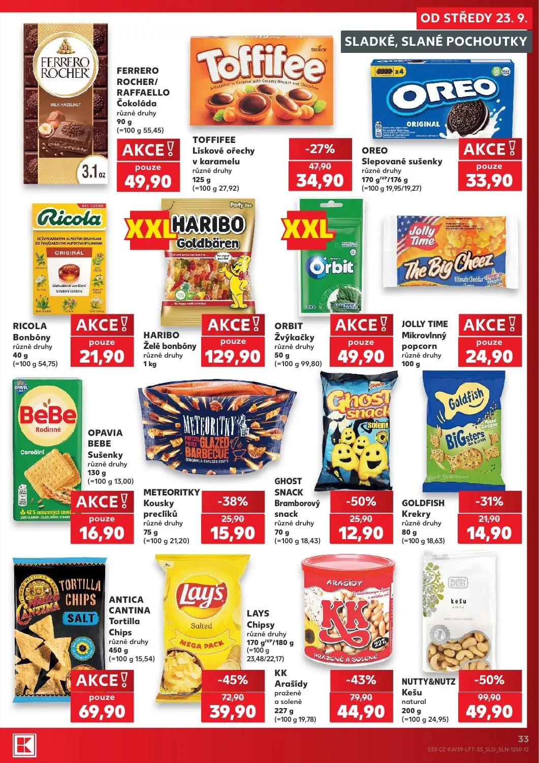 Kaufland leták, strana 33 z 54 — NUTTY&NUTZ Kešu natural, KK Arašídy pražené a solené, LAYS Chipsy