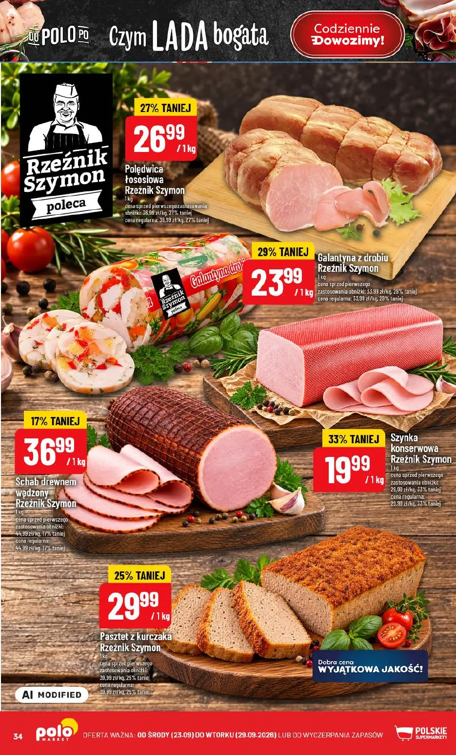 POLOmarket gazetka, strona 34 z 76 — Polędwica łososiowa Rzeźnik Szymon, Galantyna z drobiu Rzeźnik Szymon, Szynka konserwow…