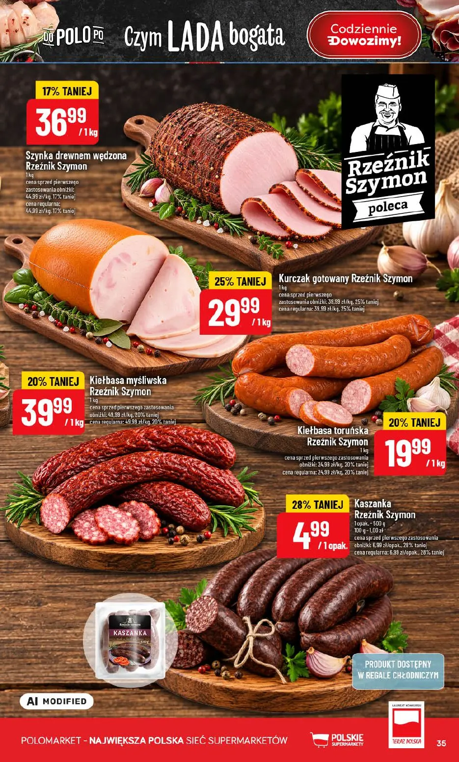 POLOmarket gazetka, strona 35 z 76 — Kurczak gotowany Rzeźnik Szymon, Kiełbasa myśliwska Rzeźnik Szymon, Szynka drewnem wędz…