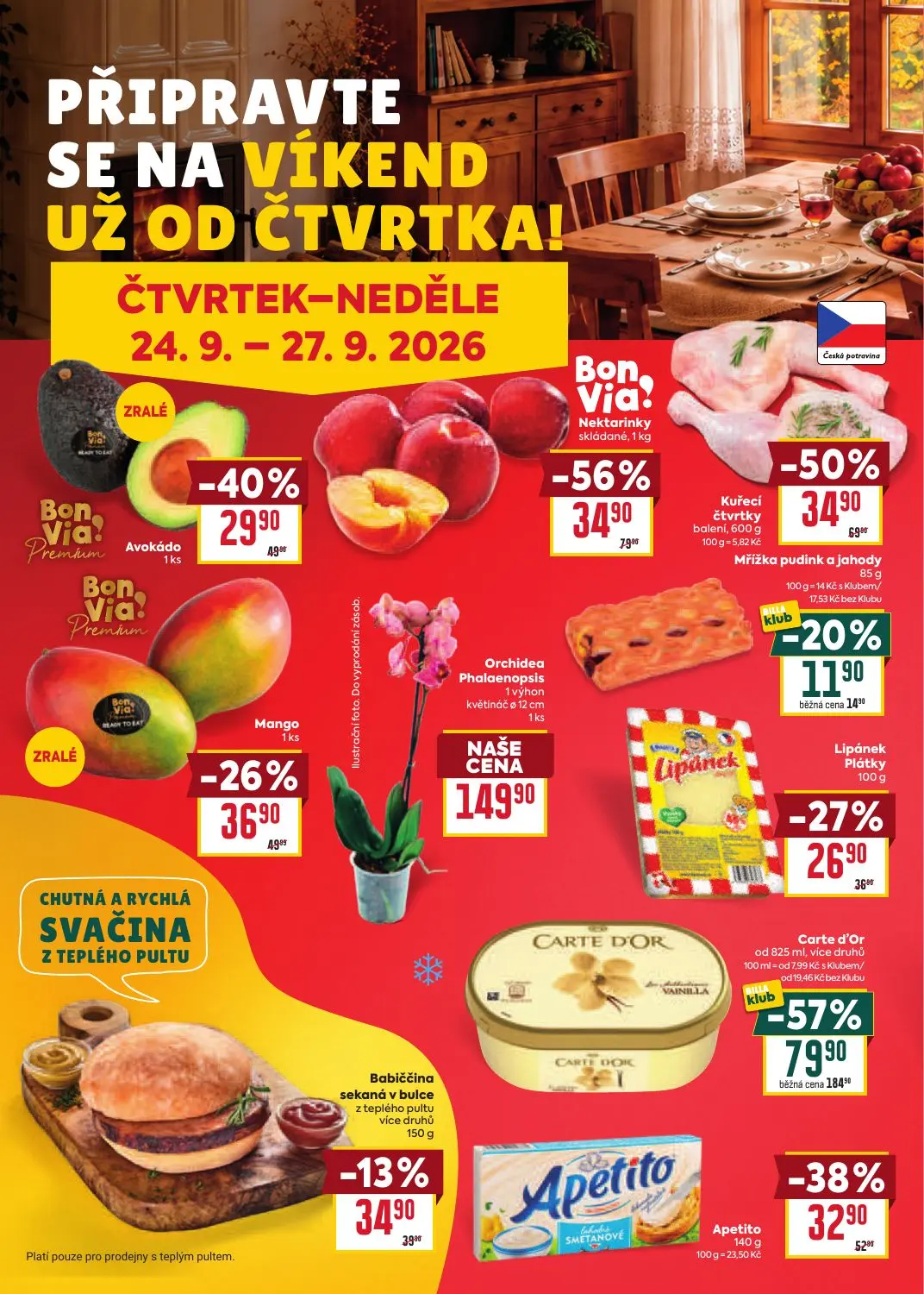 Billa leták, strana 36 z 41 — Carte d'Or, Nektarinky, Kuřecí čtvrtky
