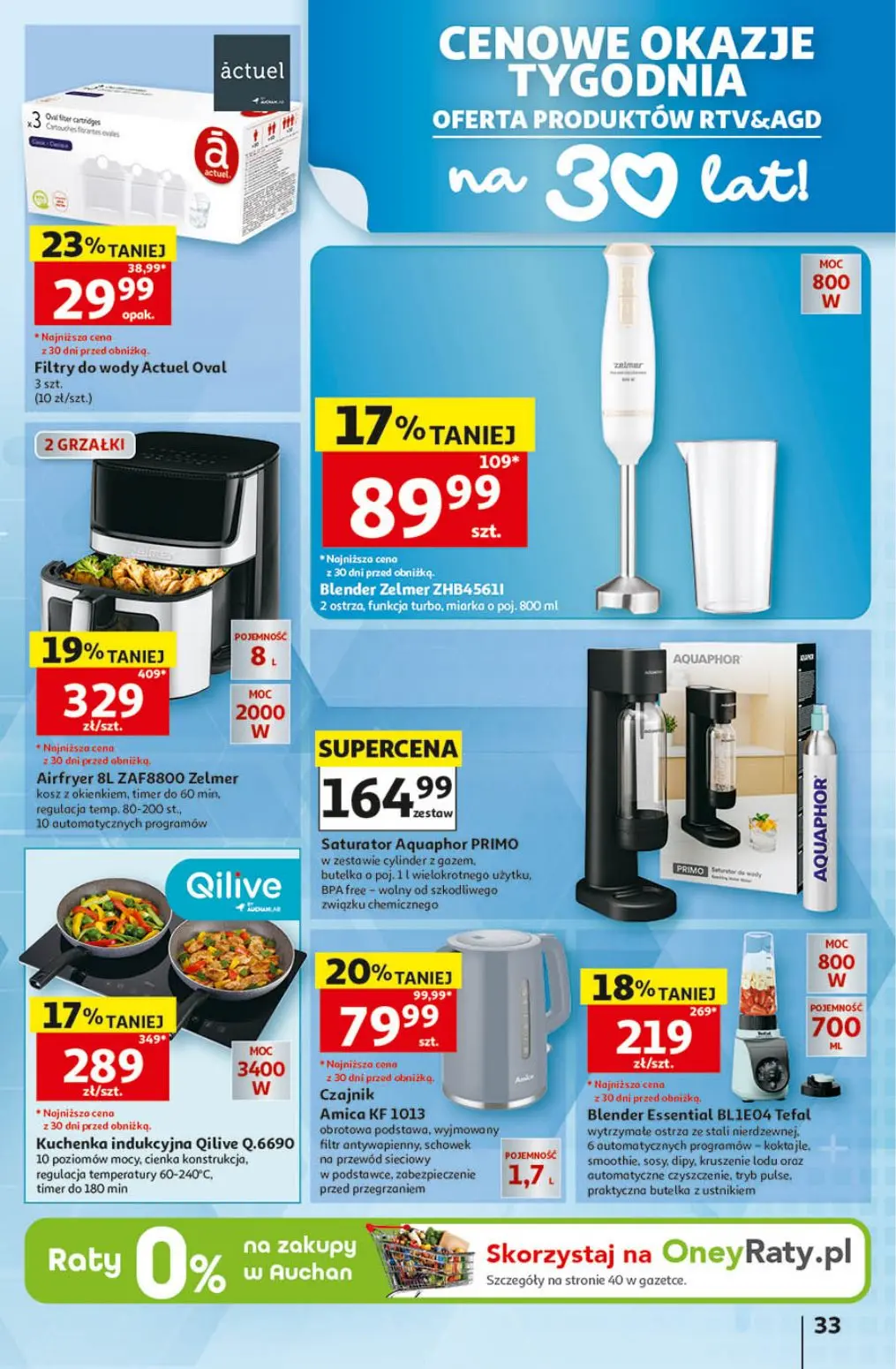 Auchan gazetka, strona 33 z 41 — Airfryer 8L ZAF8800 Zelmer, Kuchenka indukcyjna Qilive Q.6690, Blender Essential BL1E04 Tef…
