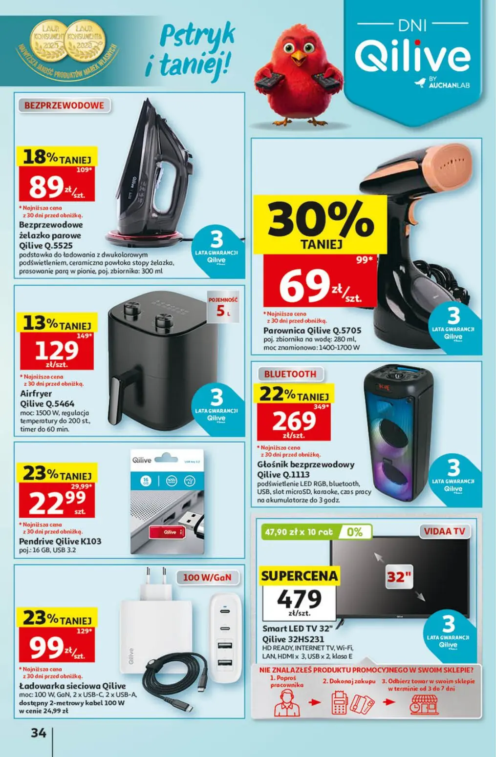 Auchan gazetka, strona 34 z 41 — Głośnik bezprzewodowy Qilive Q.1113, Parownica Qilive Q.5705, Ładowarka sieciowa Qilive