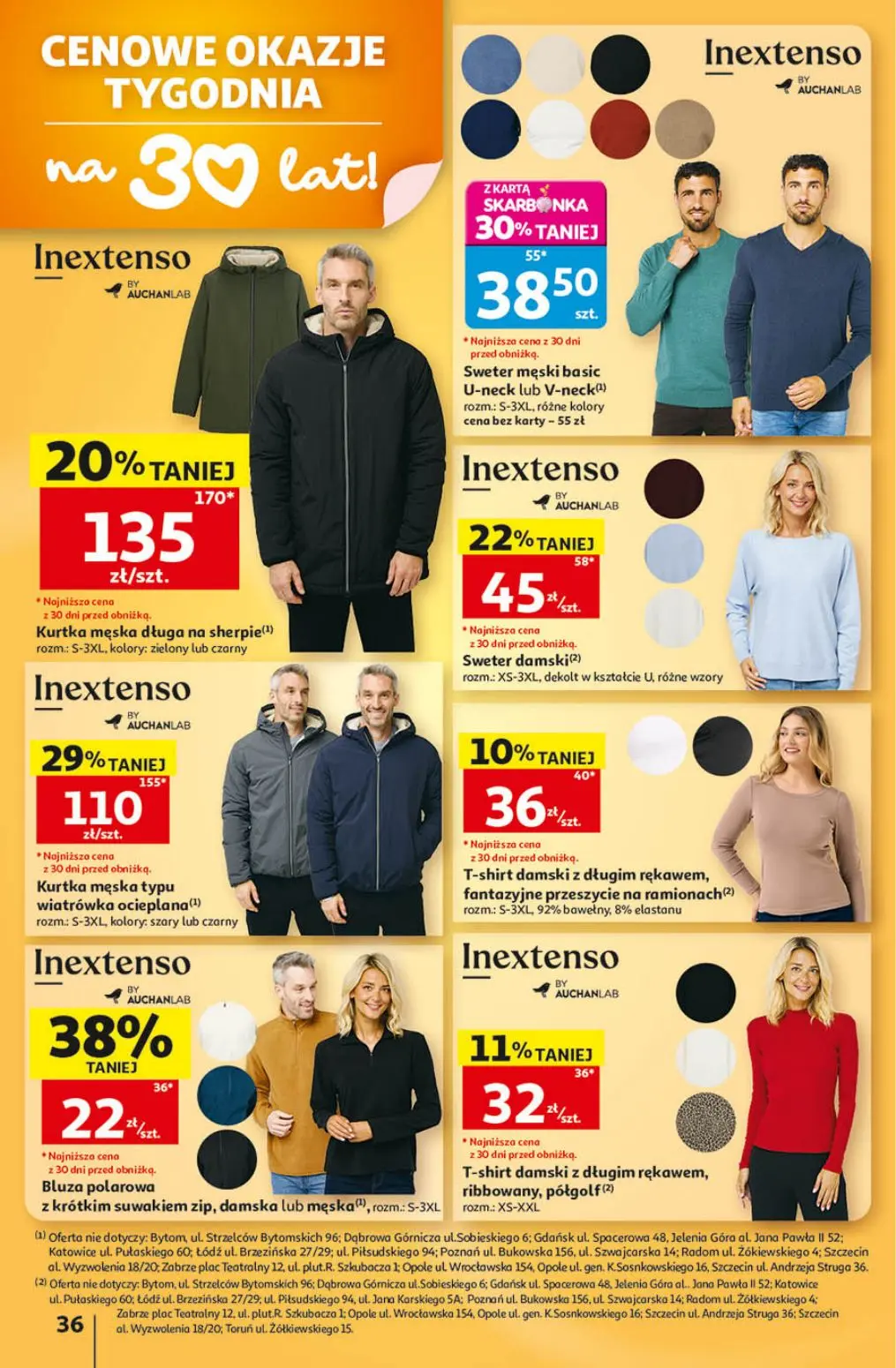 Auchan gazetka, strona 36 z 41 — Kurtka męska typu wiatrówka ocieplana, Kurtka męska długa na sherpie, Sweter męski basic U-…