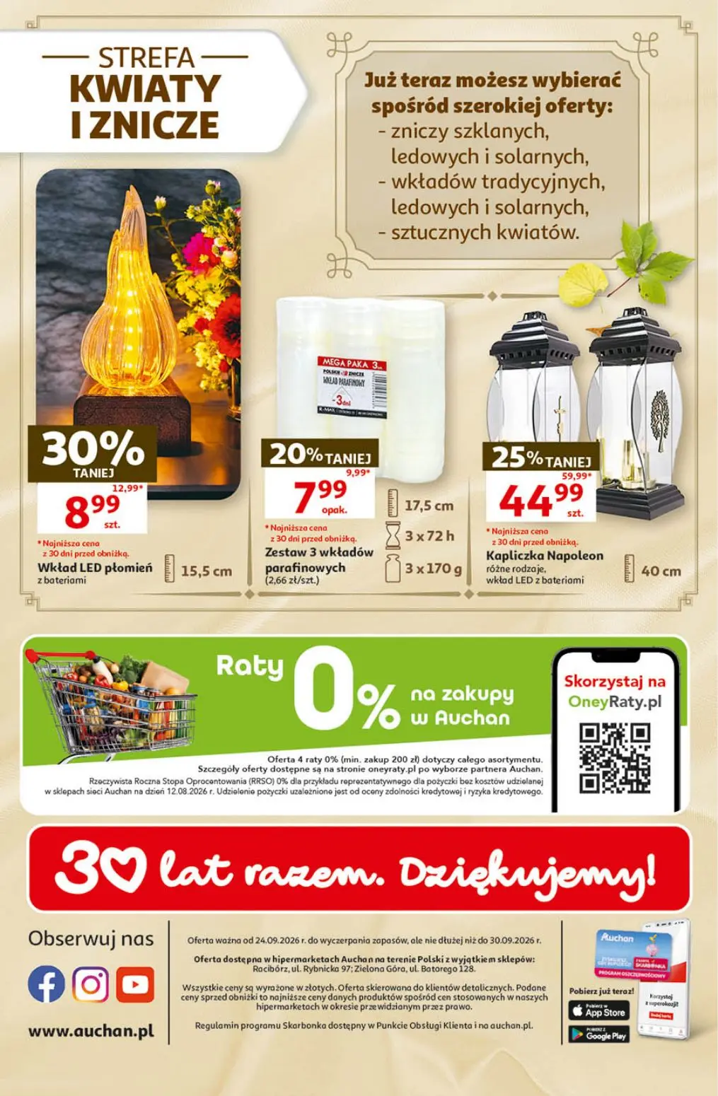 Auchan gazetka, strona 40 z 41 — Kapliczka Napoleon, Wkład LED płomień z bateriami, Zestaw 3 wkładów parafinowych