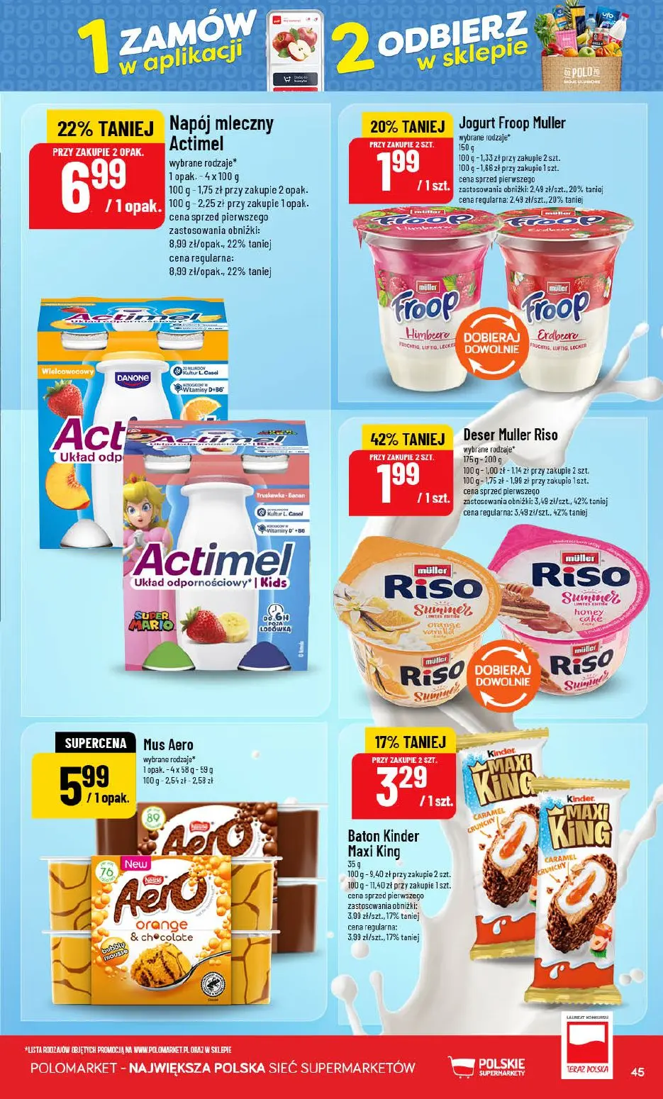 POLOmarket gazetka, strona 45 z 76 — Napój mleczny Actimel, Deser Muller Riso, Baton Kinder Maxi King