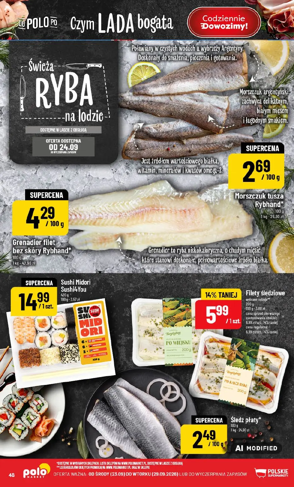 POLOmarket gazetka, strona 48 z 76 — Filety śledziowe wybrane rodzaje**, Morszczuk tusza Rybhand*, Grenadier filet bez skóry…