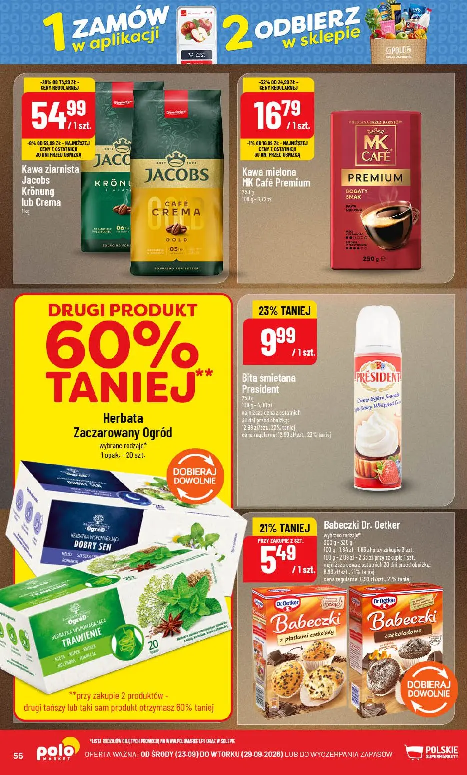 POLOmarket gazetka, strona 56 z 76 — Kawa ziarnista Jacobs Krönung lub Crema, Kawa mielona MK Café Premium, Bita śmietana Pr…
