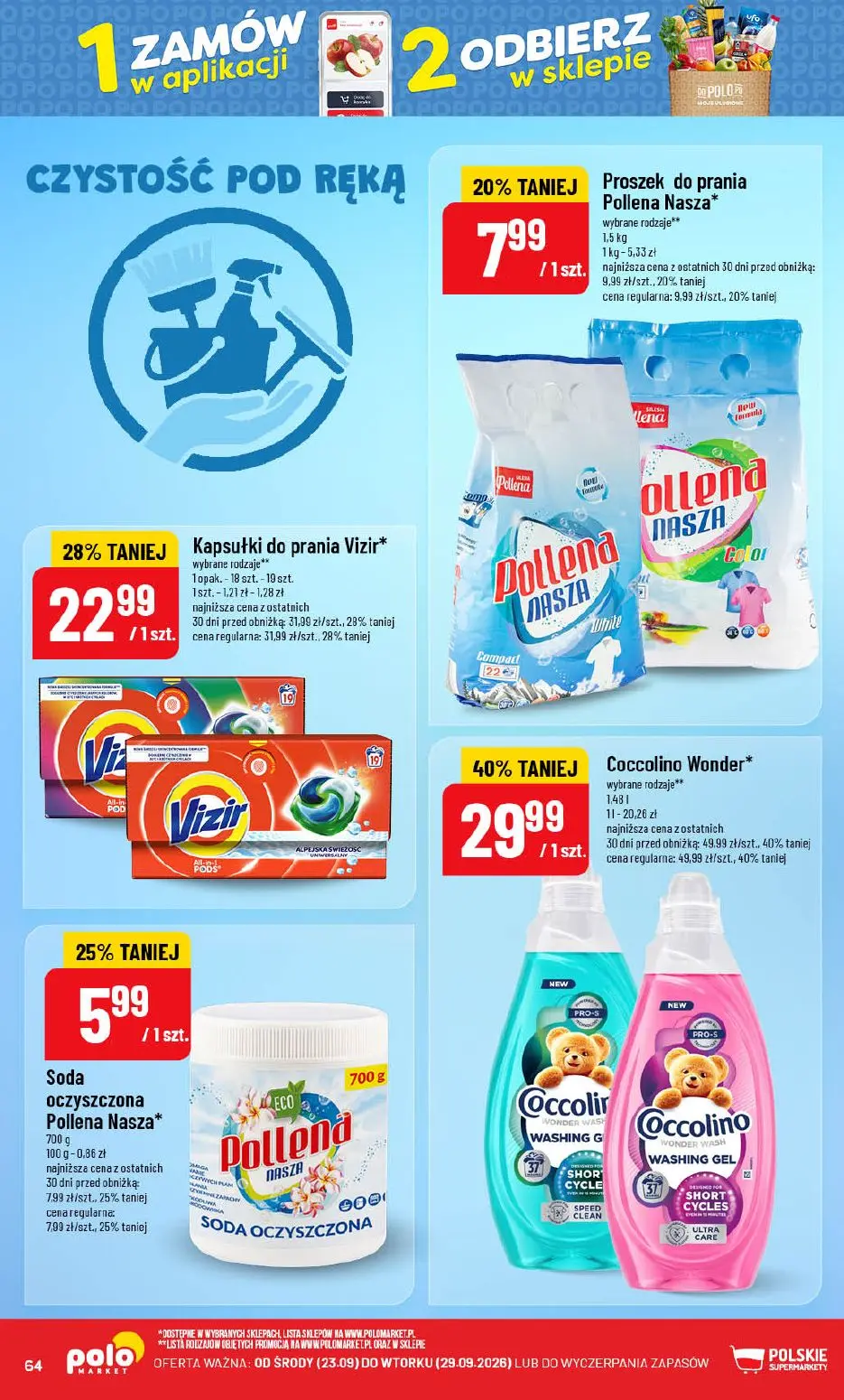 POLOmarket gazetka, strona 64 z 76 — Coccolino Wonder, Kapsułki do prania Vizir, Proszek do prania Pollena Nasza