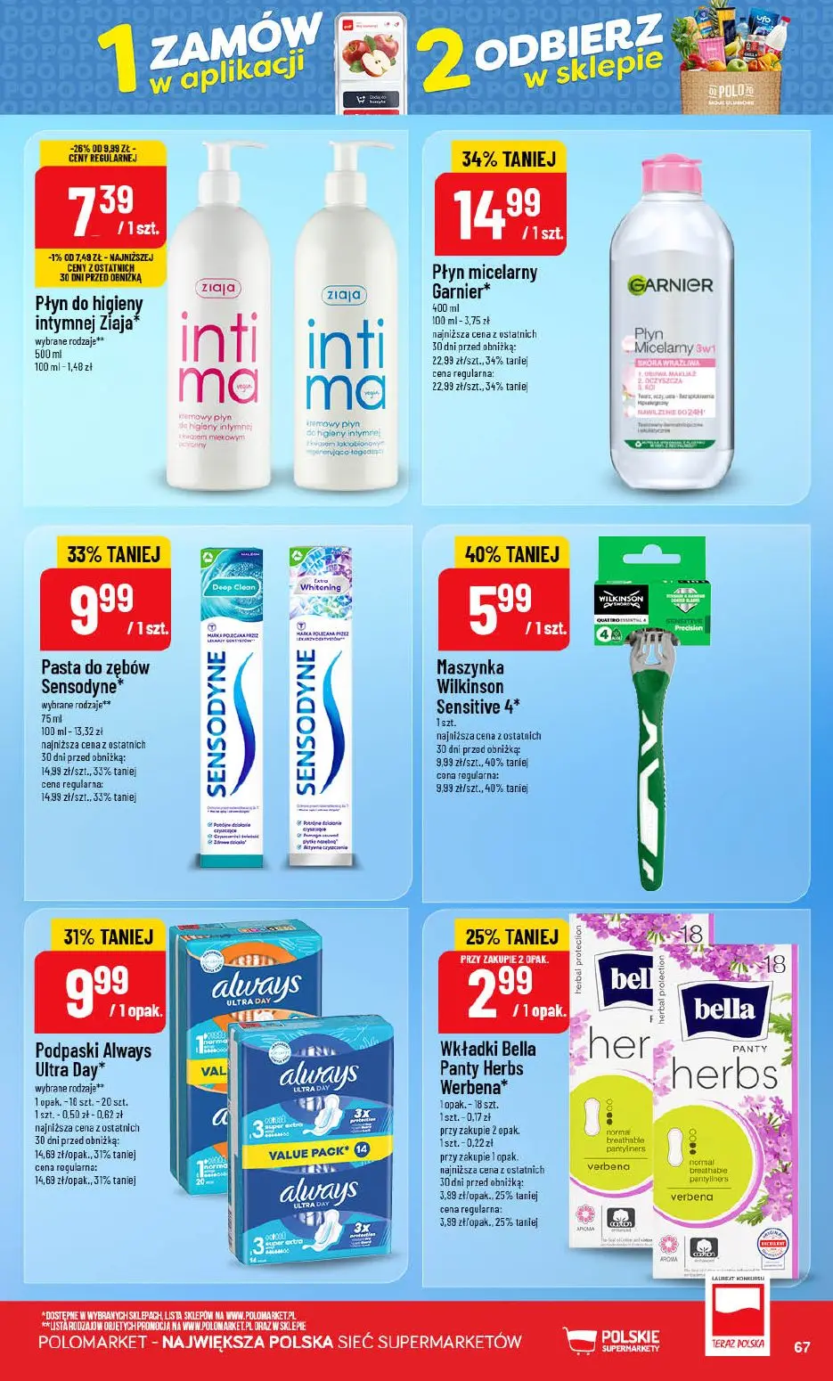 POLOmarket gazetka, strona 67 z 76 — Płyn micelarny Garnier, Pasta do zębów Sensodyne, Podpaski Always Ultra Day