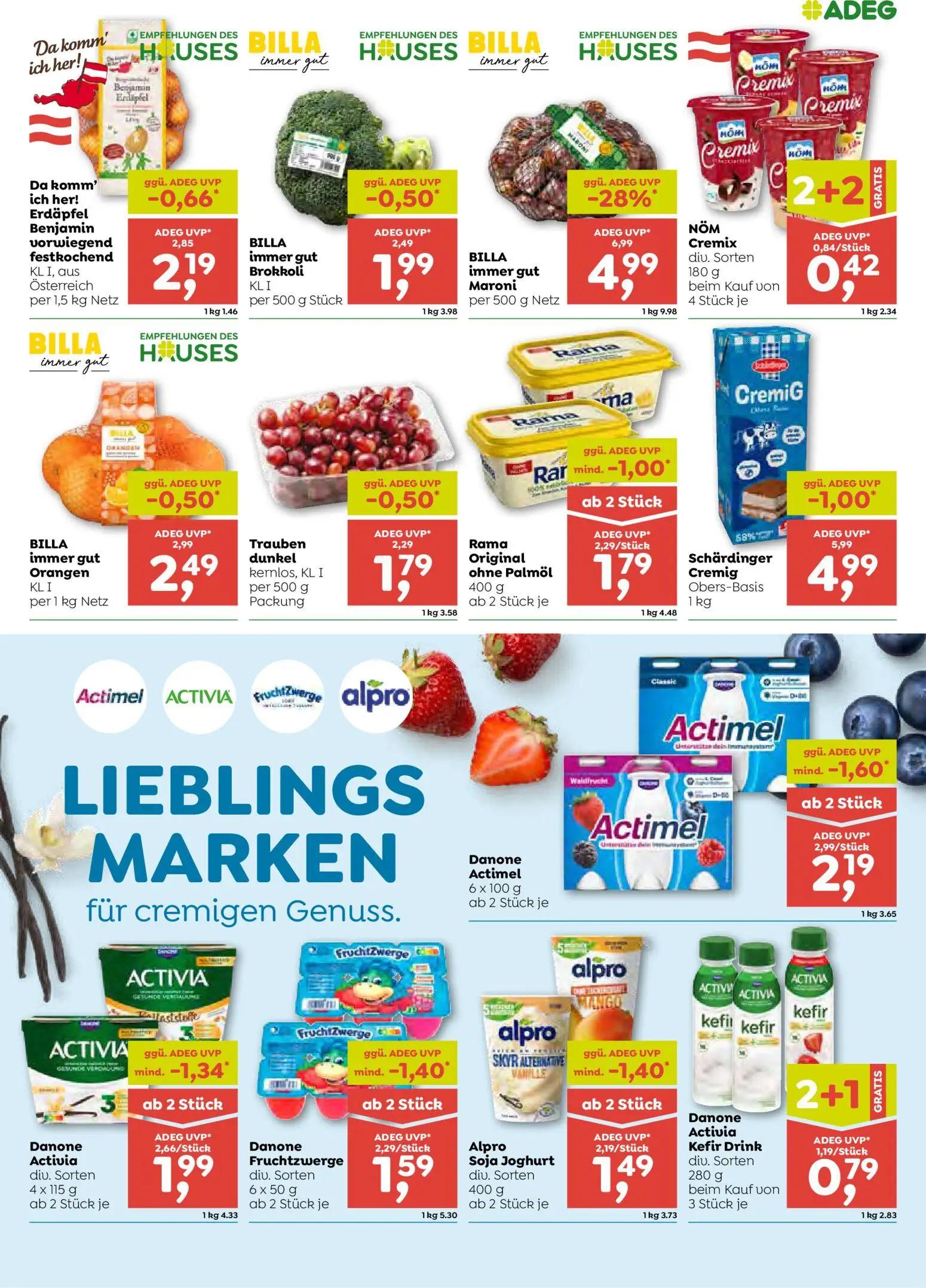 ADEG Prospekt, Seite 3 von 8 — BILLA immer gut Maroni, Schärdinger Cremig Obers-Basis, Danone Actimel