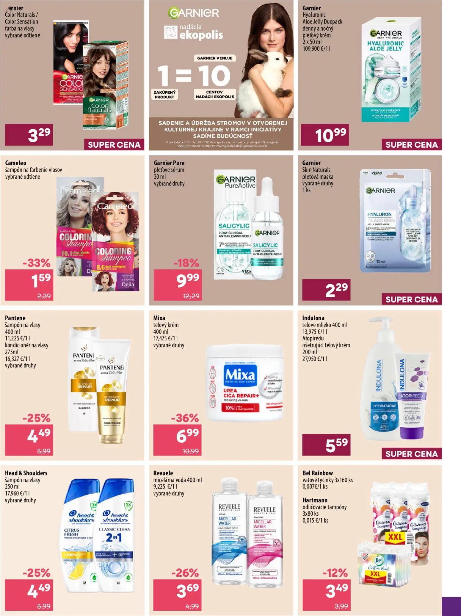 101 Drogerie leták, strana 5 z 5 — Mixa telový krém vybrané druhy, Garnier Pure pleťové sérum vybrané druhy, Pantene šampón …