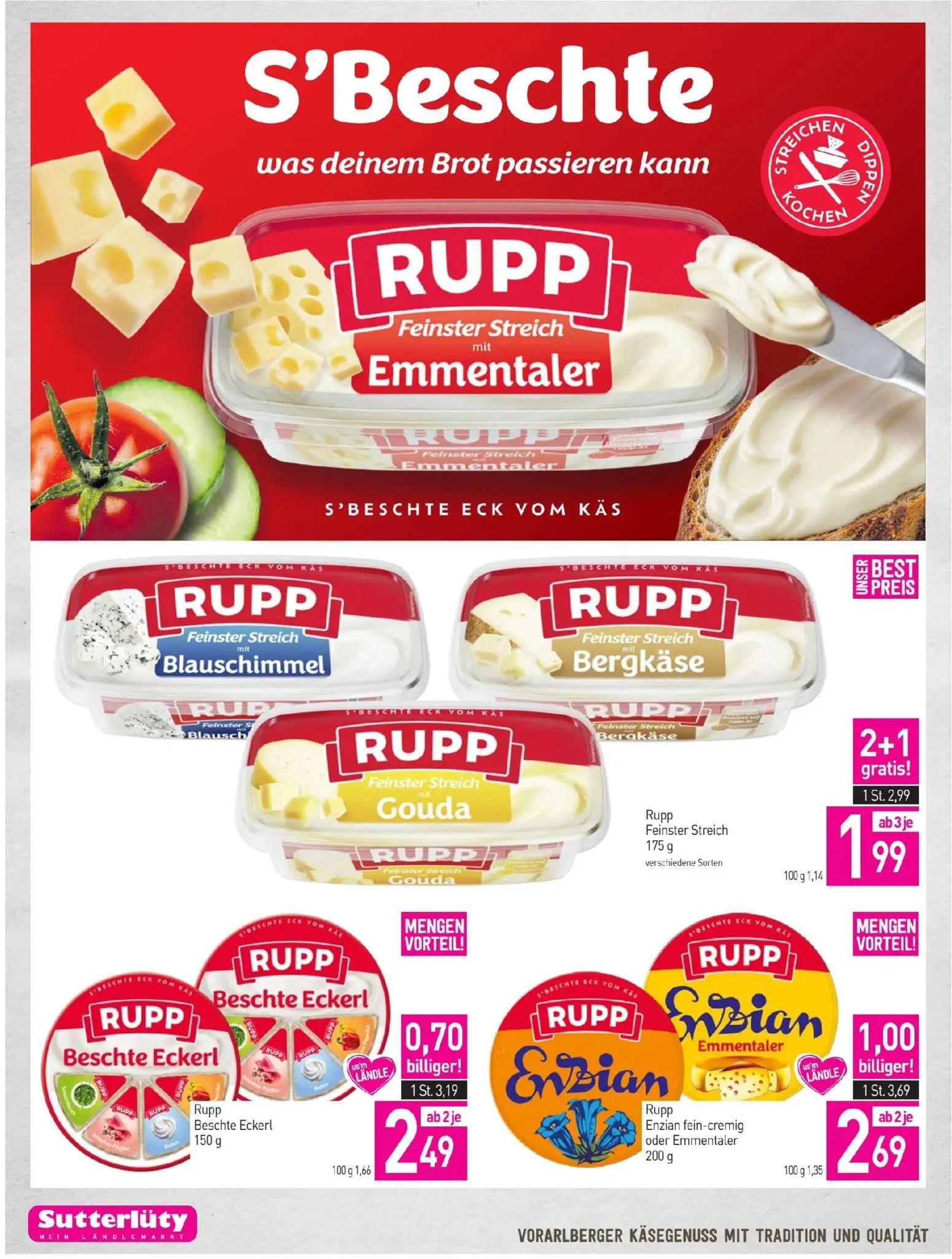 Sutterlüty Prospekt, Seite 4 von 20 — Rupp Feinster Streich Emmentaler, Rupp Enzian fein-cremig oder Emmentaler, Rupp Bescht…