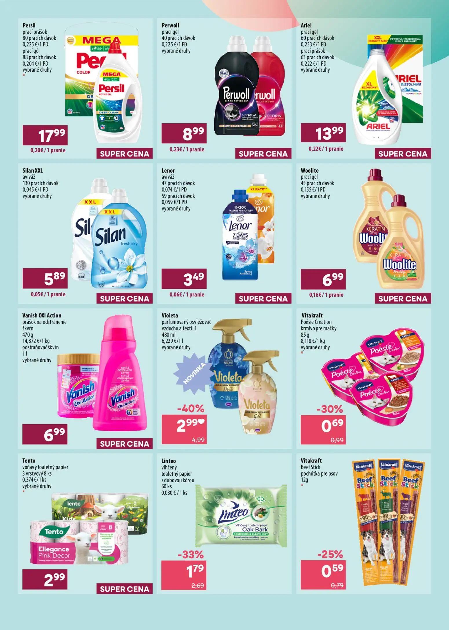 101 Drogerie leták, strana 9 z 16 — Vanish OXI Action prášok na odstránenie škvŕn, Violeta parfumovaný osviežovač vzduchu a …