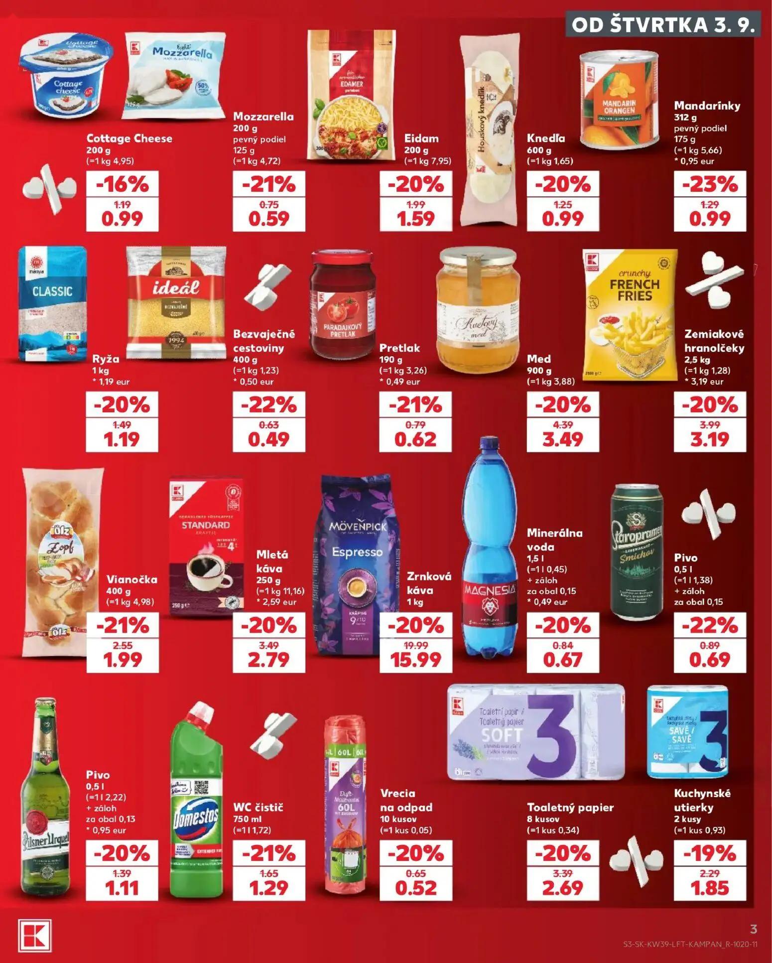 Kaufland leták, strana 3 z 82 — Zrnková káva, Med, Zemiakové hranolčeky