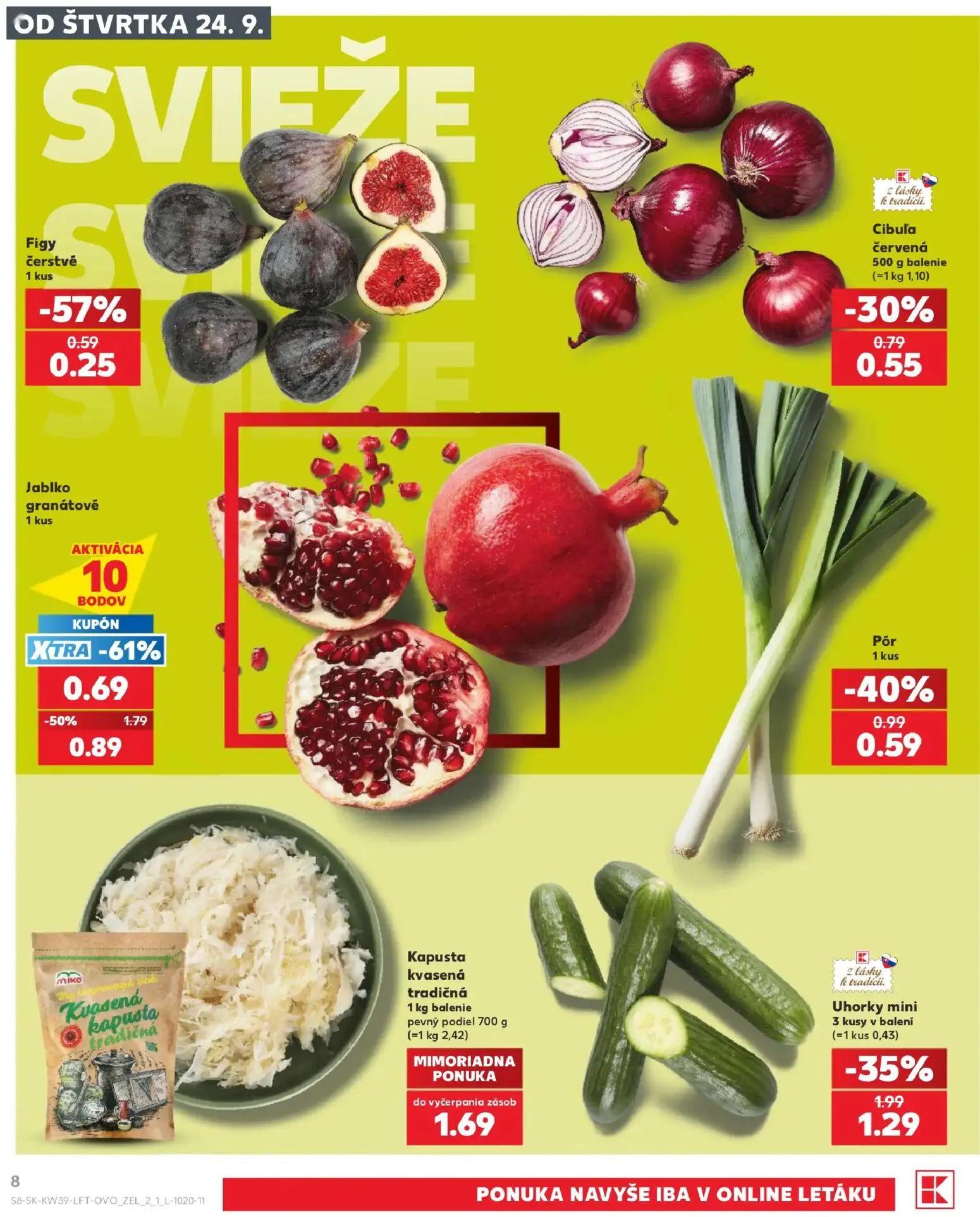 Kaufland leták, strana 8 z 82 — Jablko granátové, Uhorky mini, Pór