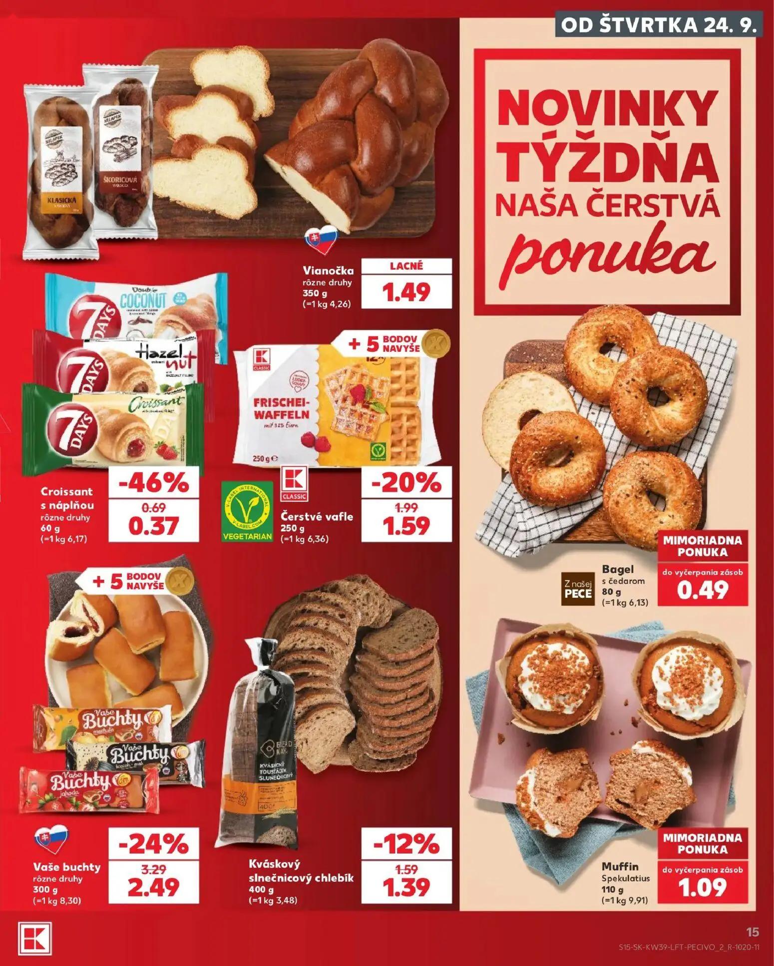 Kaufland leták, strana 15 z 82 — Vaše buchty rôzne druhy, Čerstvé vafle, Croissant s náplňou rôzne druhy