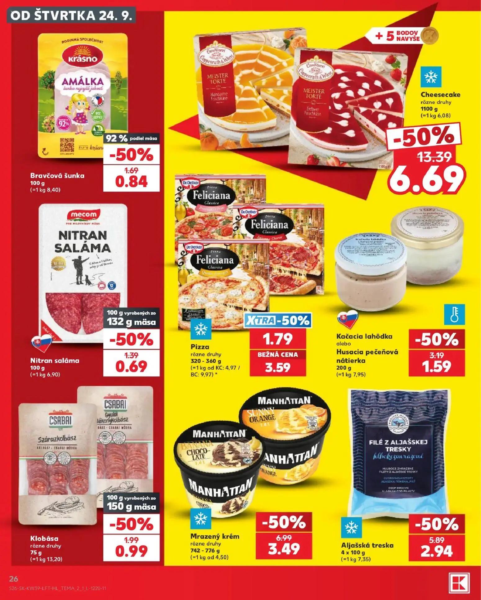Kaufland leták, strana 26 z 82 — Cheesecake, Mrazený krém, Aljašská treska