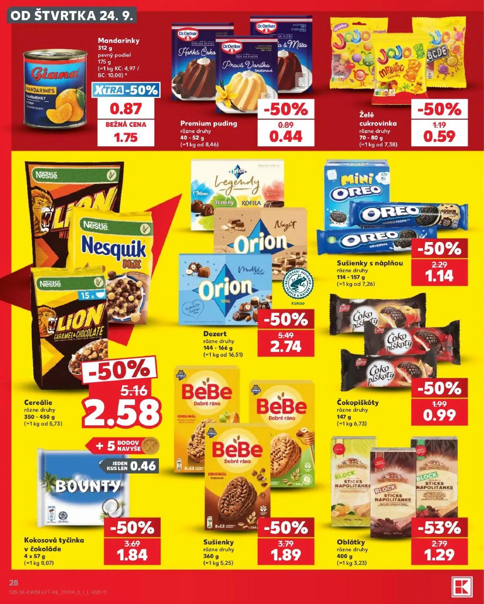 Kaufland leták, strana 28 z 82 — Dezert rôzne druhy, Cereálie rôzne druhy, Sušienky rôzne druhy