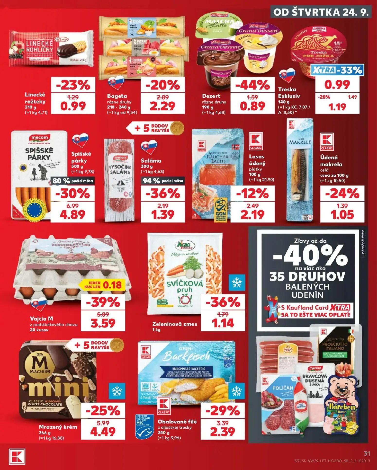 Kaufland leták, strana 31 z 82 — Vajcia M z podstielkového chovu, Spišské párky, Mrazený krém