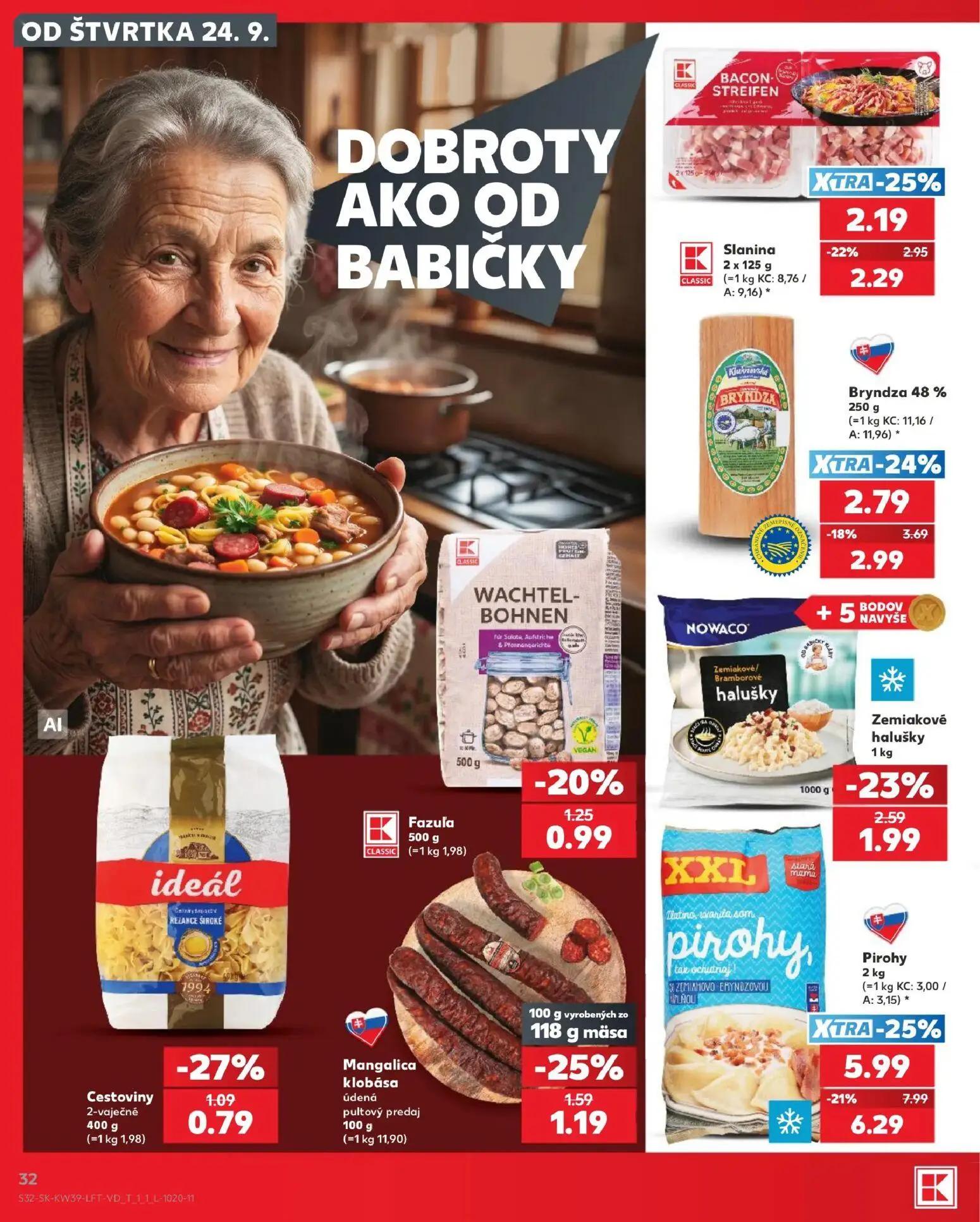 Kaufland leták, strana 32 z 82 — Pirohy, Bryndza 48%, Slanina