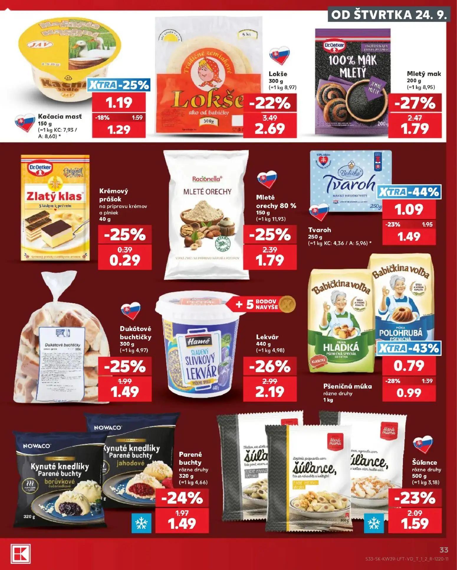 Kaufland leták, strana 33 z 82 — Tvaroh, Lokše, Lekvár