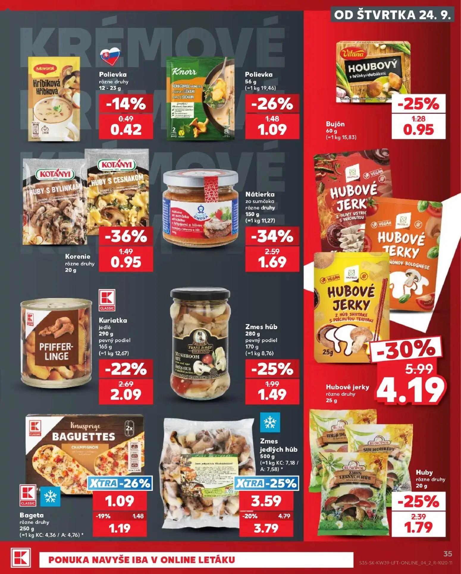 Kaufland leták, strana 35 z 82 — Hubové jerky, Zmes jedlých húb, Nátierka