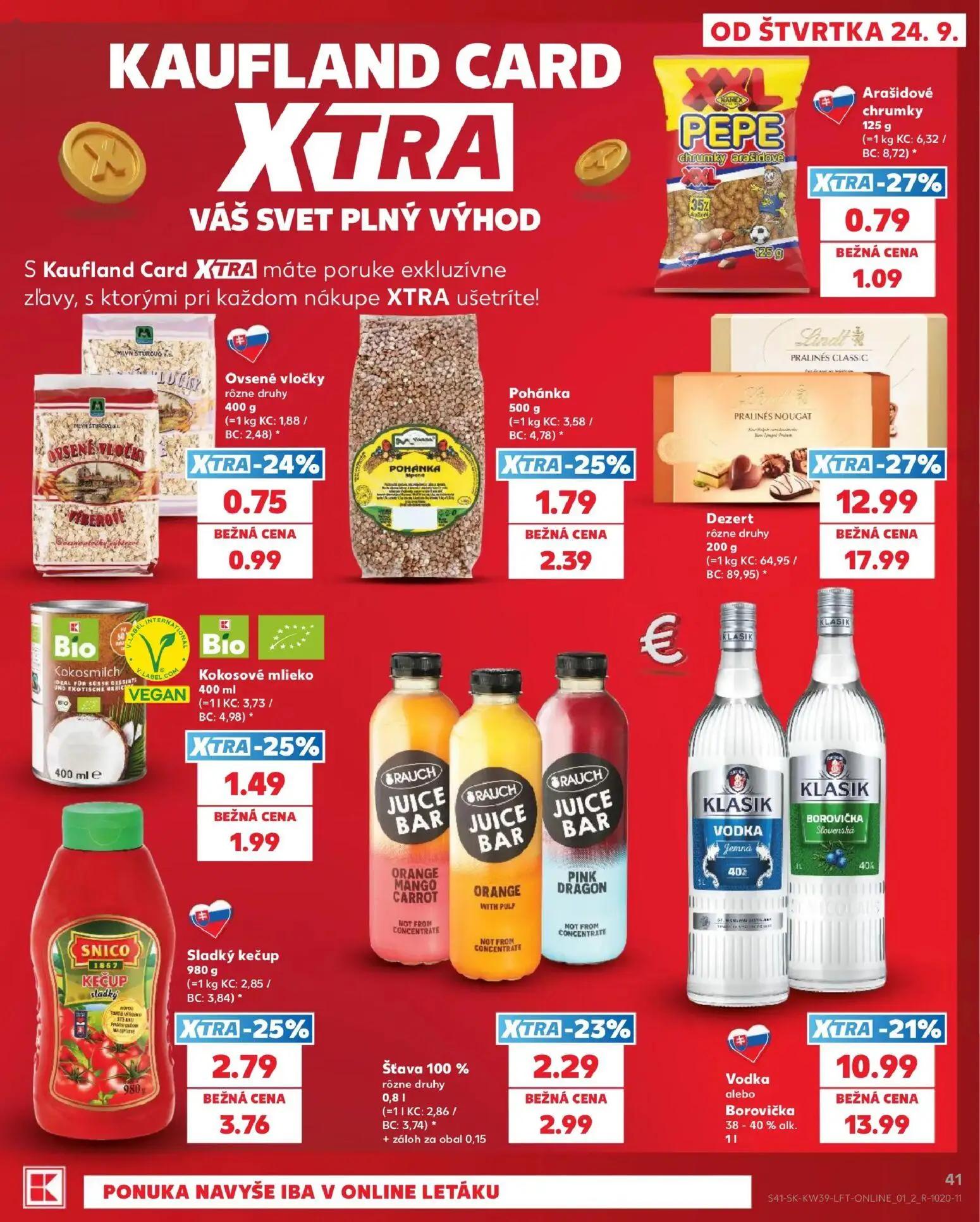 Kaufland leták, strana 41 z 82 — Dezert rôzne druhy, Vodka alebo Borovička, Sladký kečup