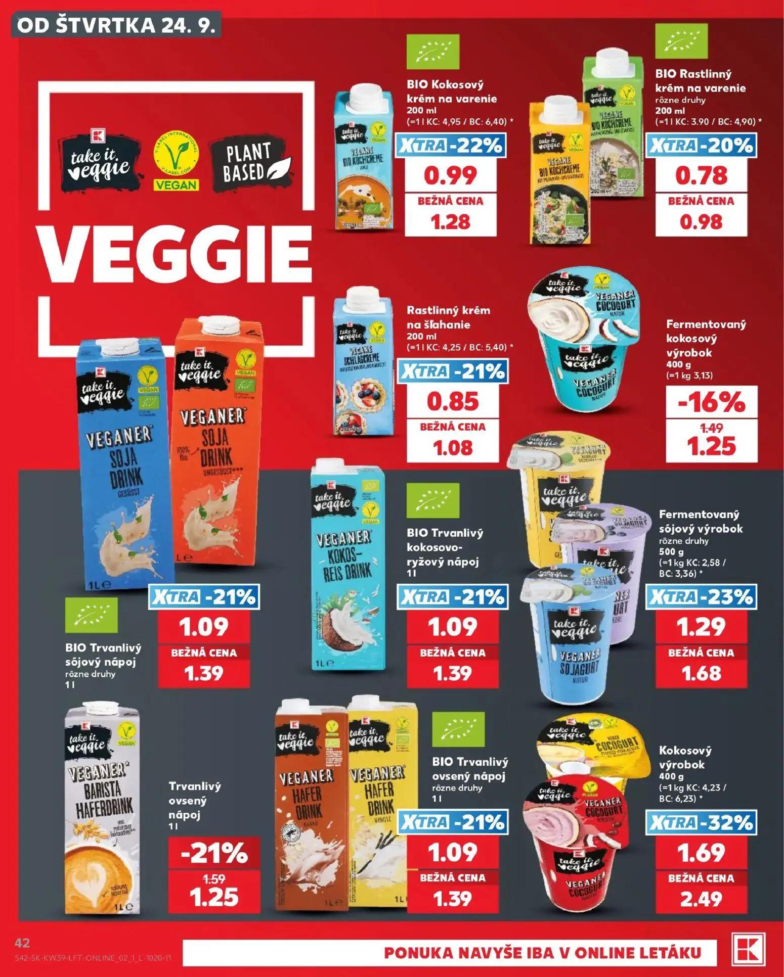 Kaufland leták, strana 42 z 82 — Kokosový výrobok, Fermentovaný sójový výrobok rôzne druhy, Trvanlivý ovsený nápoj