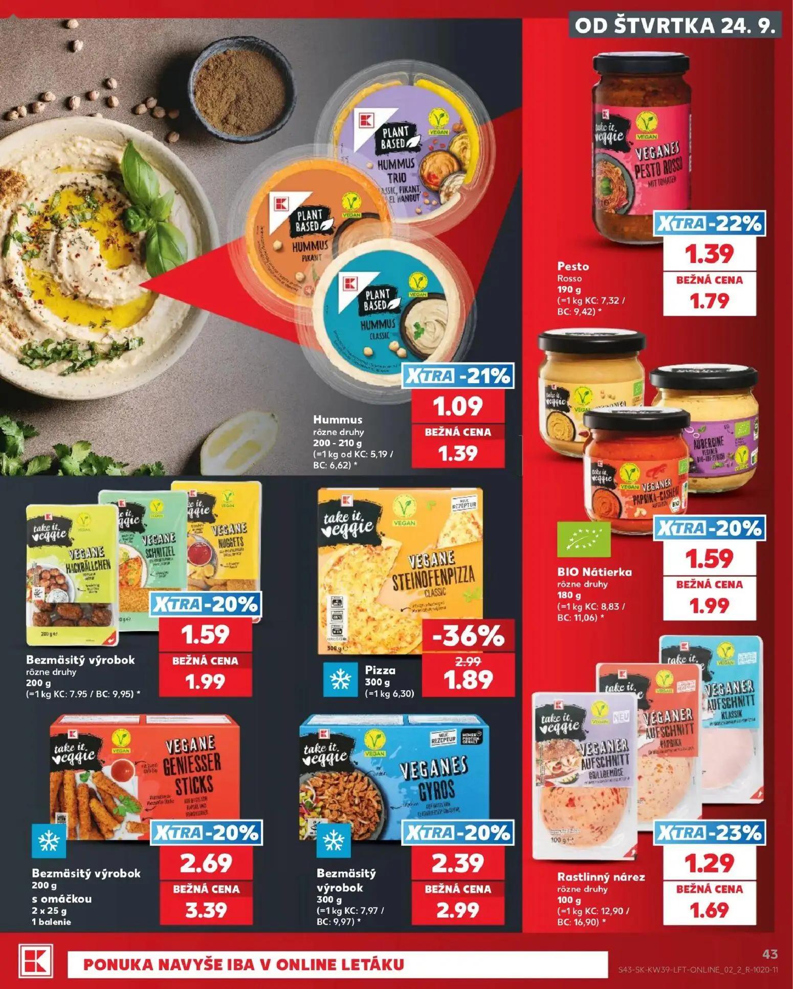 Kaufland leták, strana 43 z 82 — Pizza, Bezmäsitý výrobok s omáčkou, Bezmäsitý výrobok