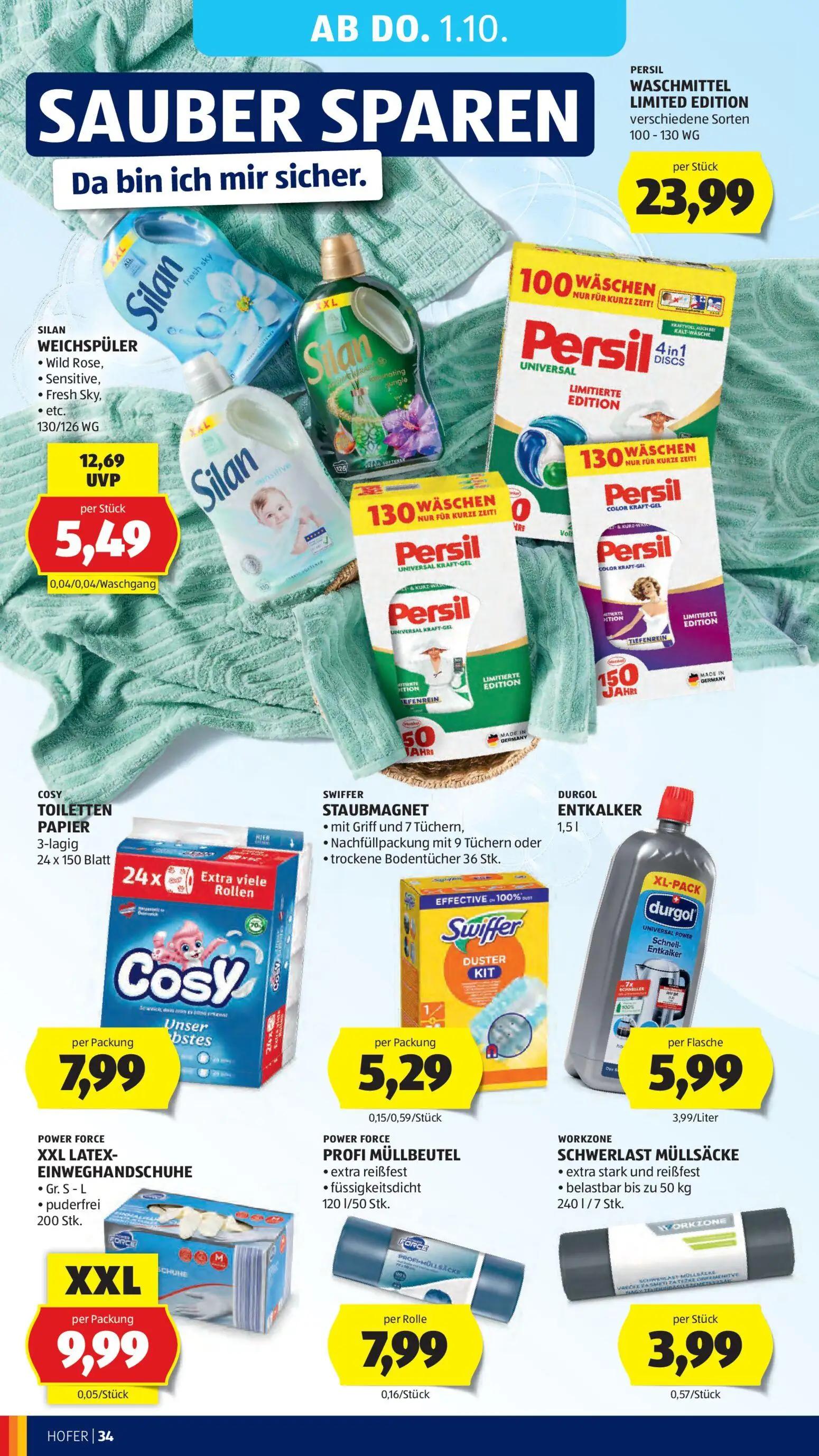 Hofer Prospekt, Seite 42 von 49 — WEICHSPÜLER, WASCHMITTEL LIMITED EDITION, TOILETTEN PAPIER