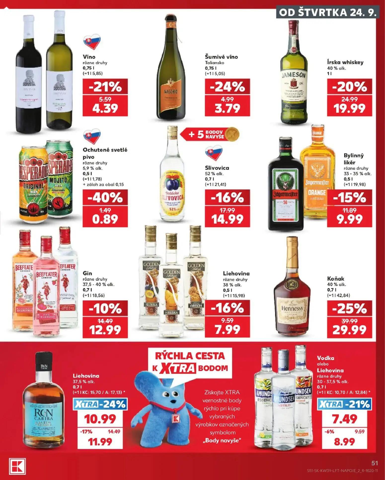 Kaufland leták, strana 51 z 82 — Koňak, Írska whiskey, Liehovina