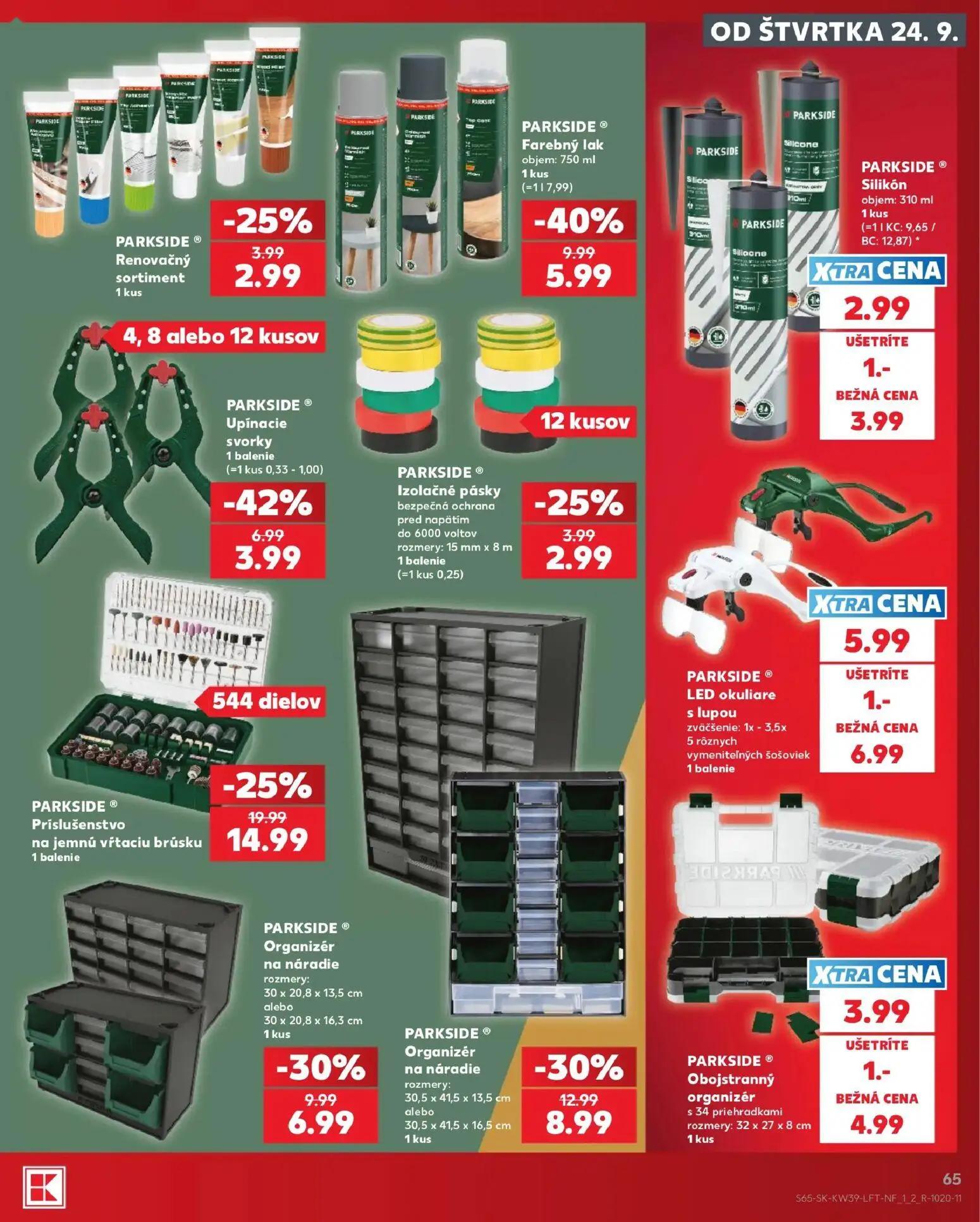 Kaufland leták, strana 65 z 82 — PARKSIDE® Príslušenstvo na jemnú vŕtaciu brúsku, PARKSIDE® Farebný lak, PARKSIDE® Organizér…