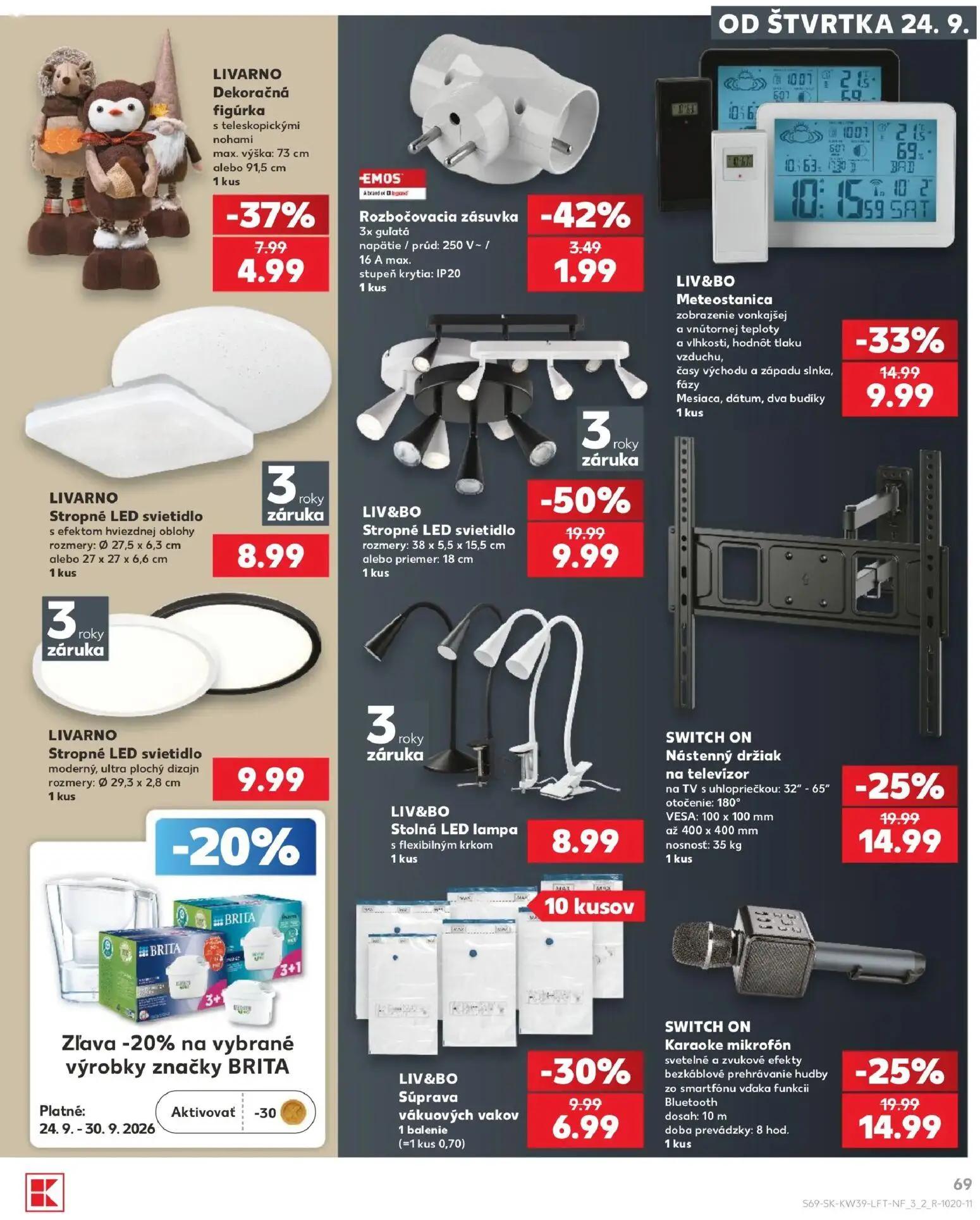 Kaufland leták, strana 69 z 82 — Stropné LED svietidlo, Meteostanica zobrazenie vonkajšej a vnútornej teploty a vlhkosti, ho…