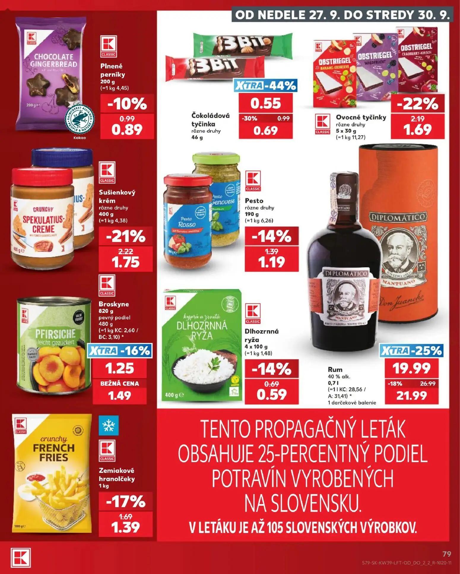 Kaufland leták, strana 79 z 82 — Rum, Ovocné tyčinky rôzne druhy, Sušienkový krém rôzne druhy
