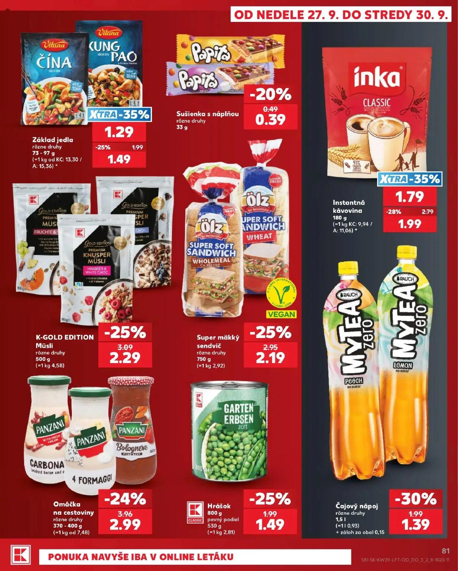 Kaufland leták, strana 81 z 82 — Instantná kávovina, Omáčka na cestoviny, Müsli