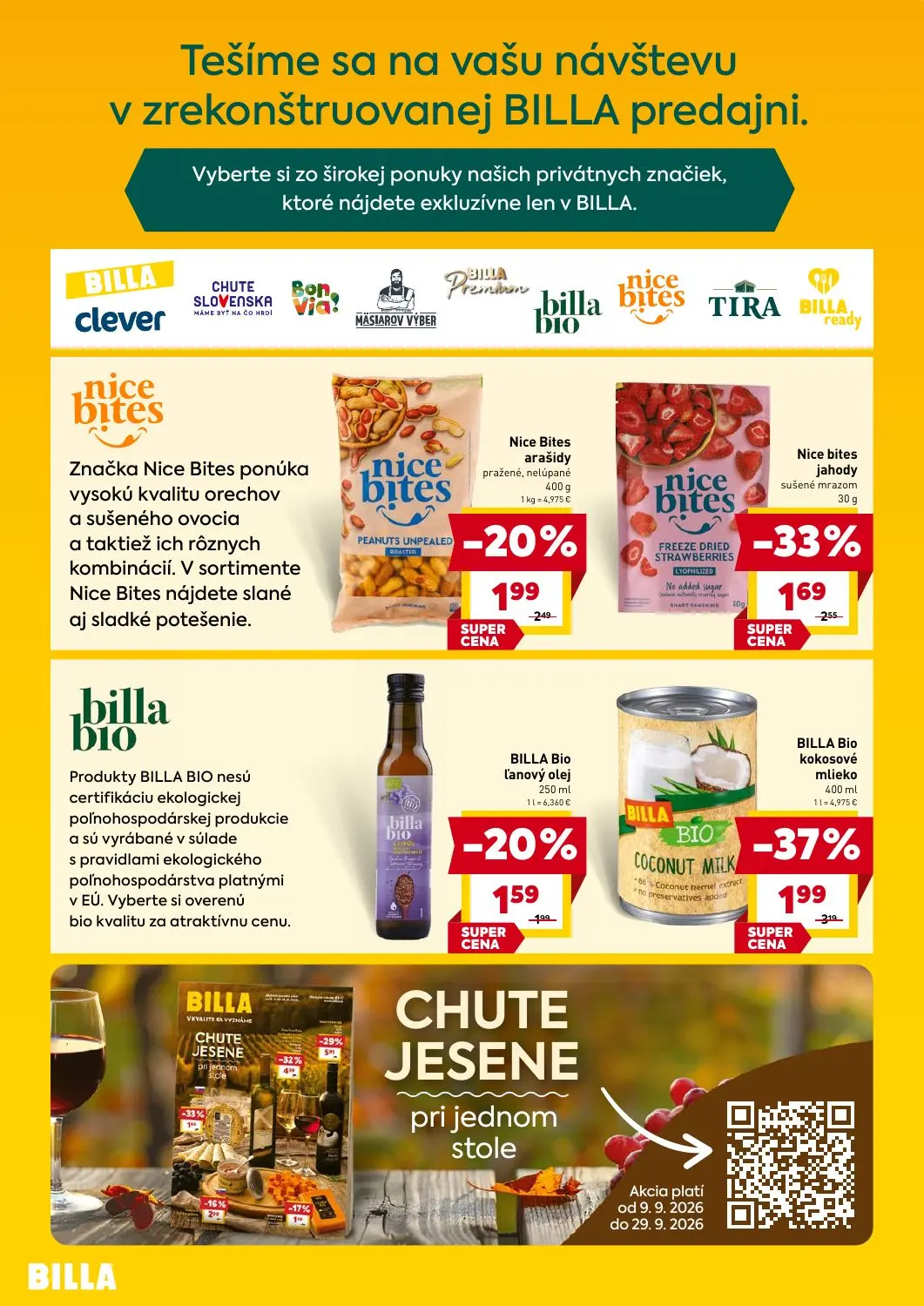 Billa leták, strana 2 z 4 — BILLA Bio kokosové mlieko, Nice bites jahody sušené mrazom, Nice Bites arašidy pražené, nelúpané