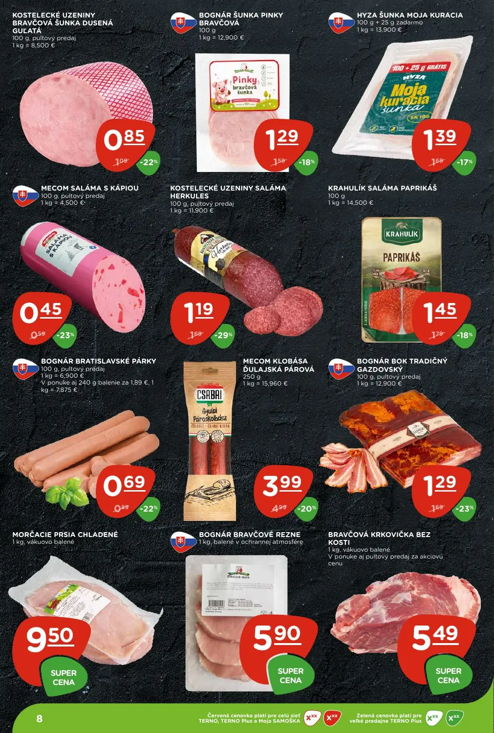 Terno leták, strana 8 z 28 — MECOM KLOBÁSA ĎULAJSKÁ PÁROVÁ, KOSTELECKÉ UZENINY SALÁMA HERKULES, BOGNÁR BOK TRADIČNÝ GAZDOVSKÝ