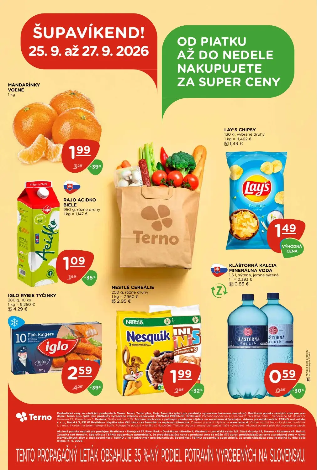 Terno leták, strana 28 z 28 — IGLO RYBIE TYČINKY, MANDARÍNKY VOĽNÉ, NESTLÉ CEREÁLIE Nesquik