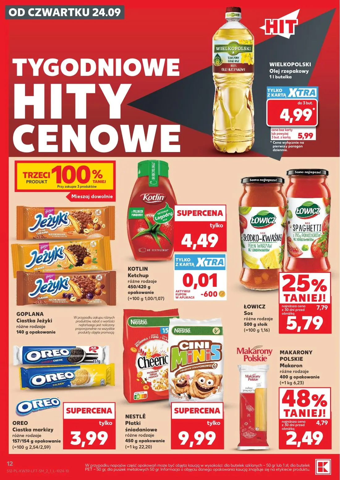 Kaufland gazetka, strona 12 z 69 — MAKARONY POLSKIE Makaron, ŁOWICZ Sos, WIELKOPOLSKI Olej rzepakowy